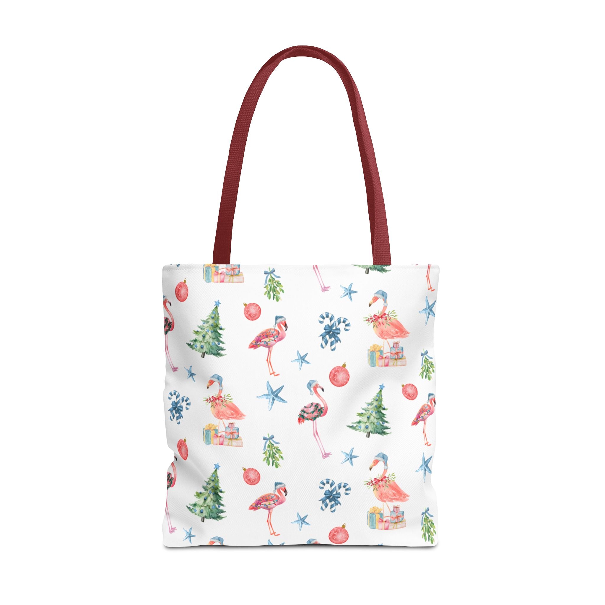 Christmas Flamingo Tote Bag, Holiday Gift, Summer Vibes, Beach Bag, Floral Shopper, Eco-Friendly，Gift Bag, Christmas Tote