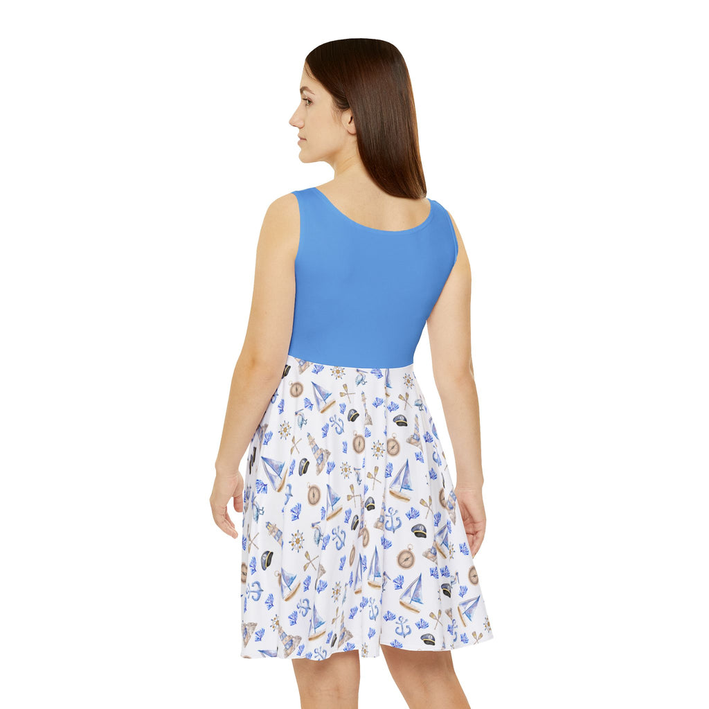 Sail away  Print Women's Skater Dress, Casual Summer Dress, Vacation Outfit, Day Dress, Boho Chic Style