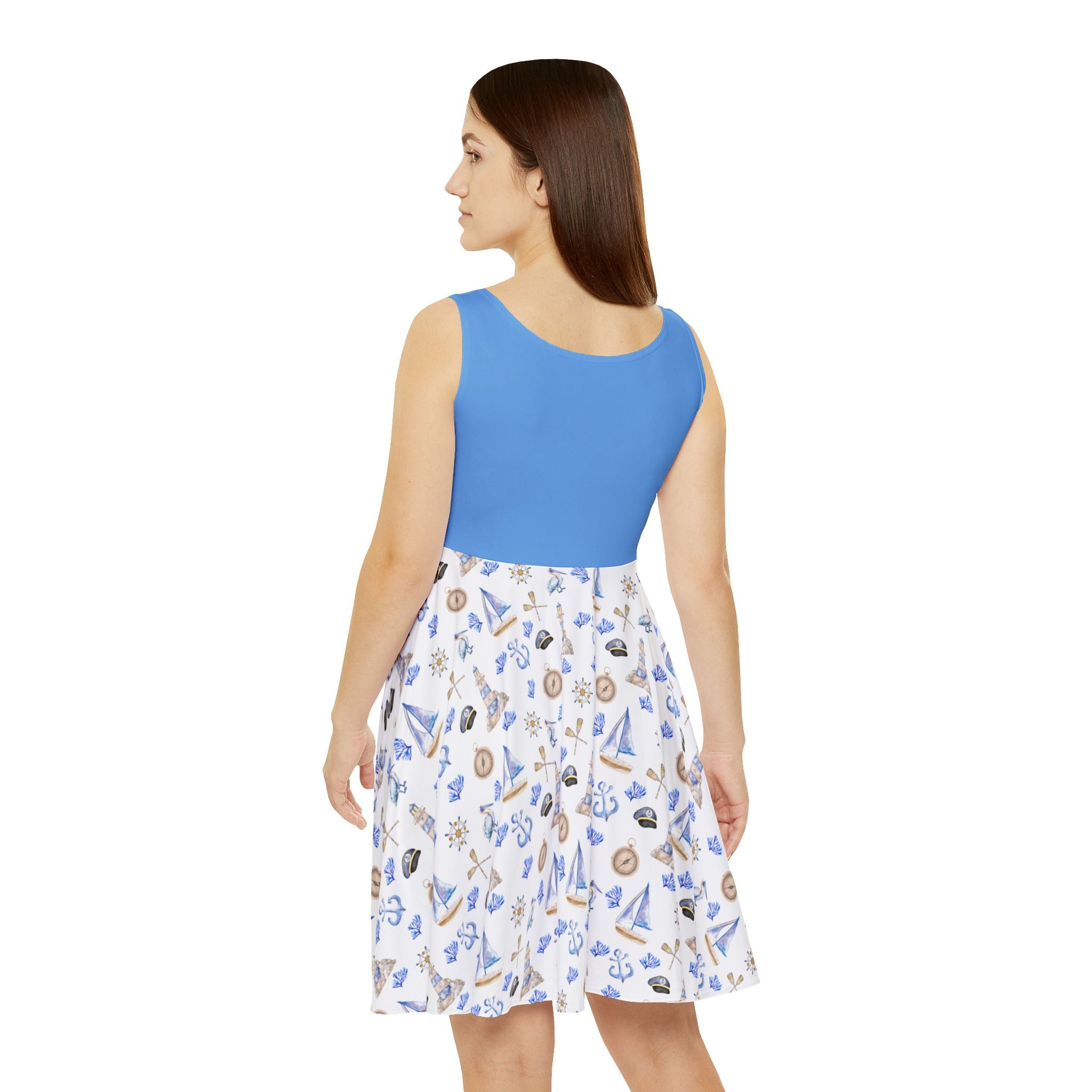 Sail away  Print Women's Skater Dress, Casual Summer Dress, Vacation Outfit, Day Dress, Boho Chic Style