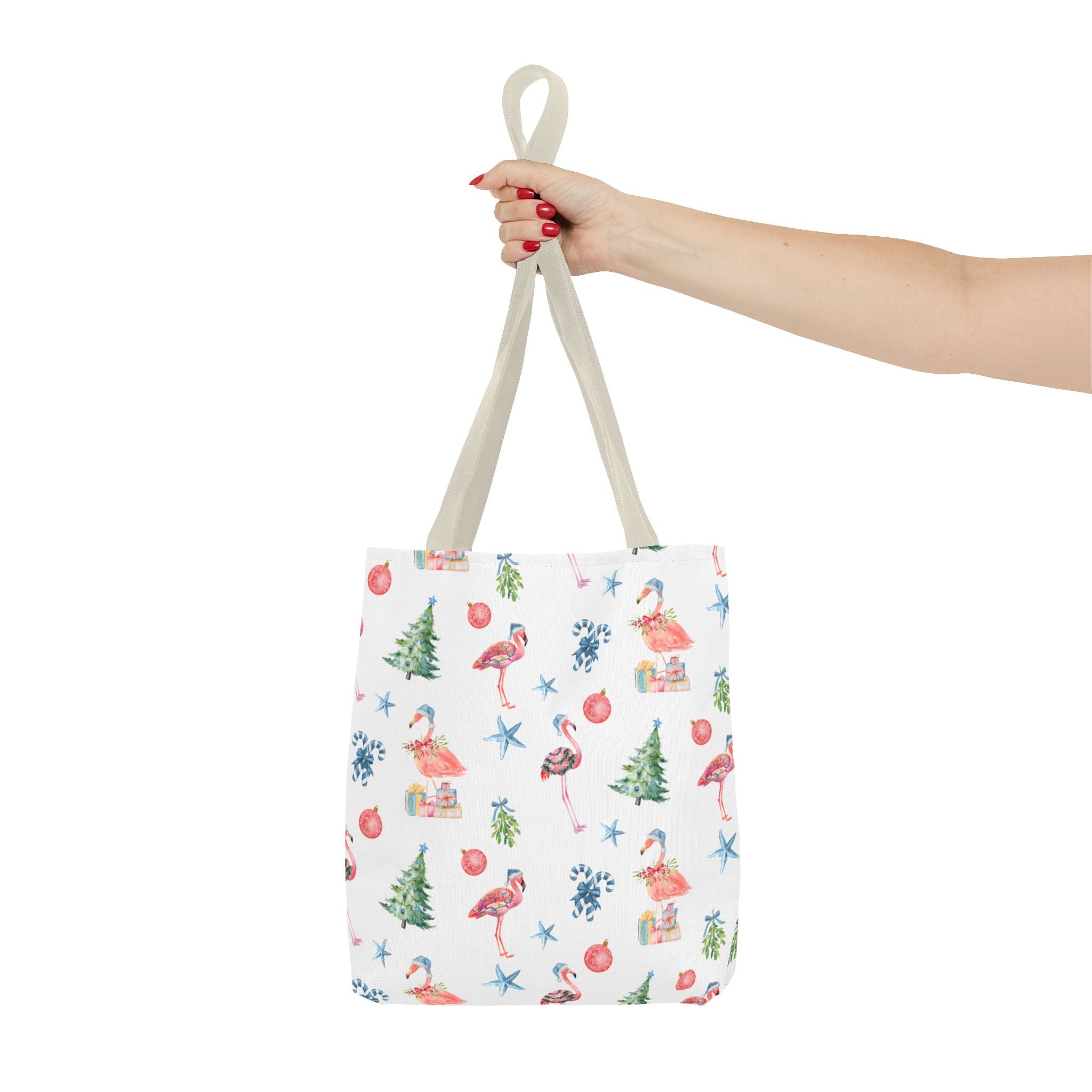 Christmas Flamingo Tote Bag, Holiday Gift, Summer Vibes, Beach Bag, Floral Shopper, Eco-Friendly，Gift Bag, Christmas Tote