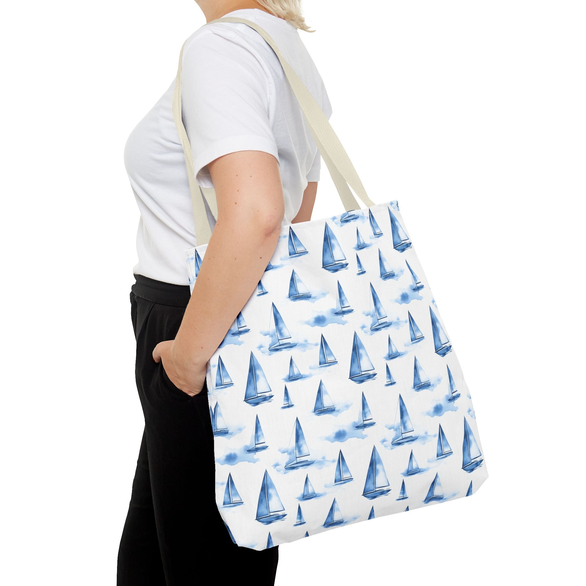 Blue Sail Boat - Nautical Tote Bag, Sailboat Shopping Bag, Beach Tote, Gift for Sailors, Vacation Accessory, Summer Bag