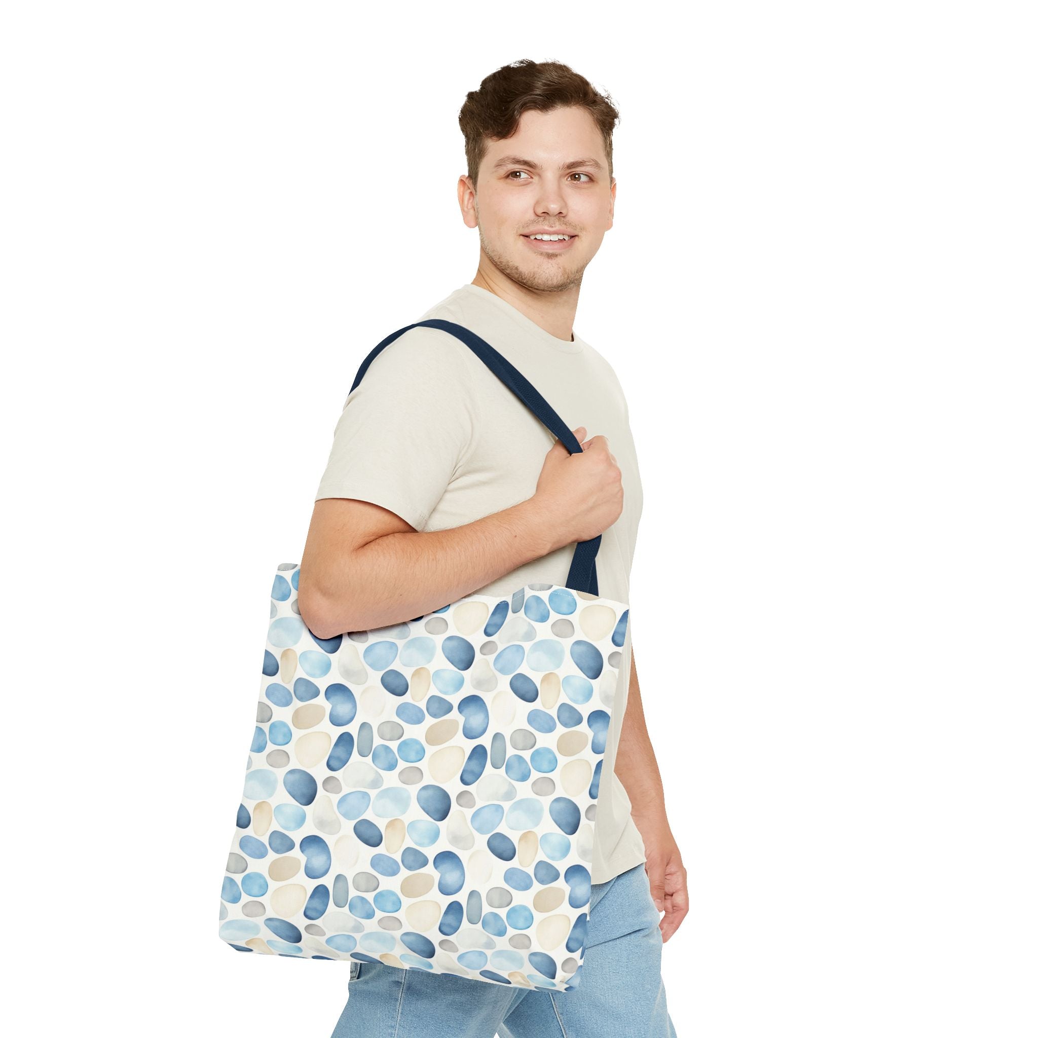 Cobble stone- Tote Bag with Blue Pebble Design | Beach Bag, Grocery Tote, Shopping Bag, Gift Bag, Eco-Friendly Tote