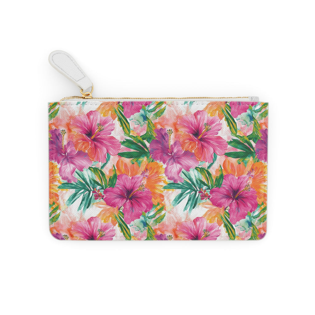Pink Tropical floral Mini Vegan Leather Clutch Bag, Tropical Floral bag, Hawaiian Theme Bag, Gift for her