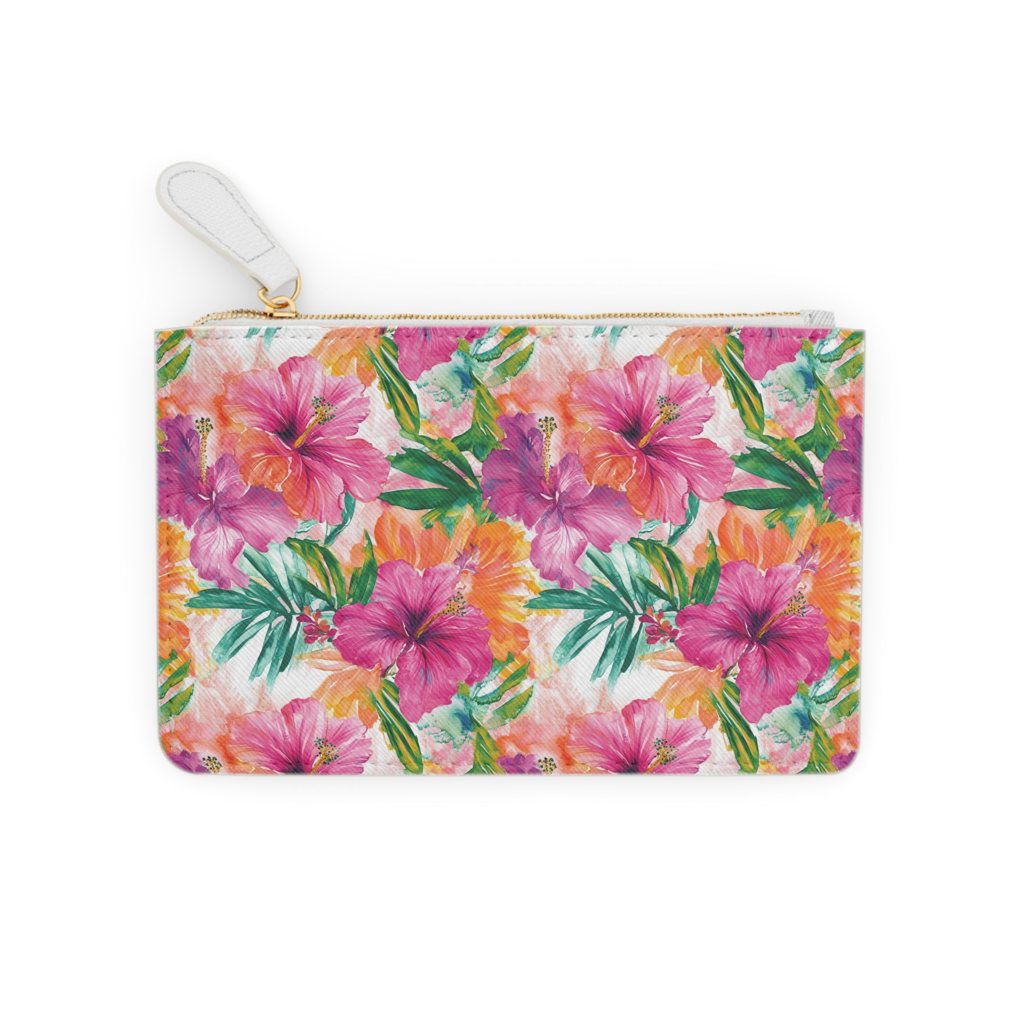 Pink Tropical floral Mini Vegan Leather Clutch Bag, Tropical Floral bag, Hawaiian Theme Bag, Gift for her