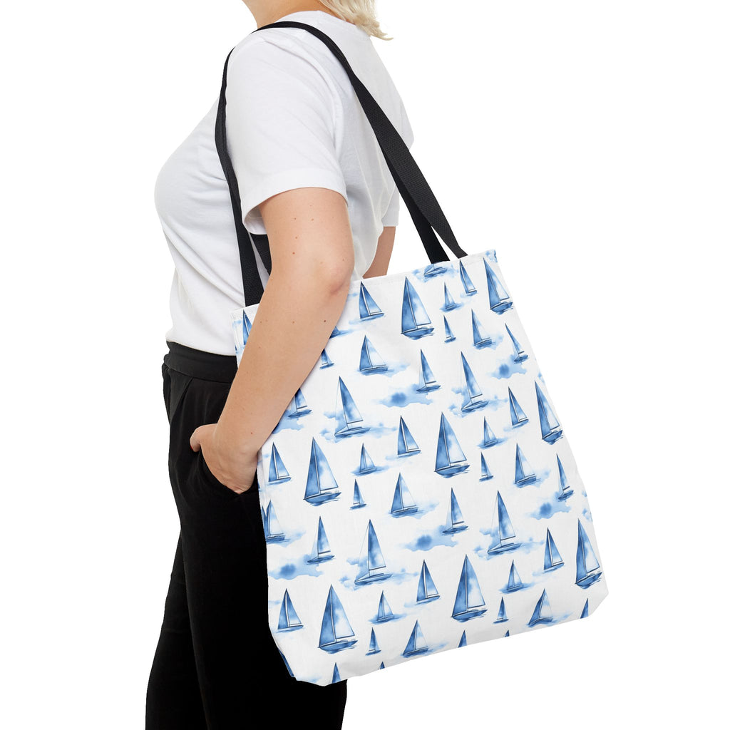 Blue Sail Boat - Nautical Tote Bag, Sailboat Shopping Bag, Beach Tote, Gift for Sailors, Vacation Accessory, Summer Bag