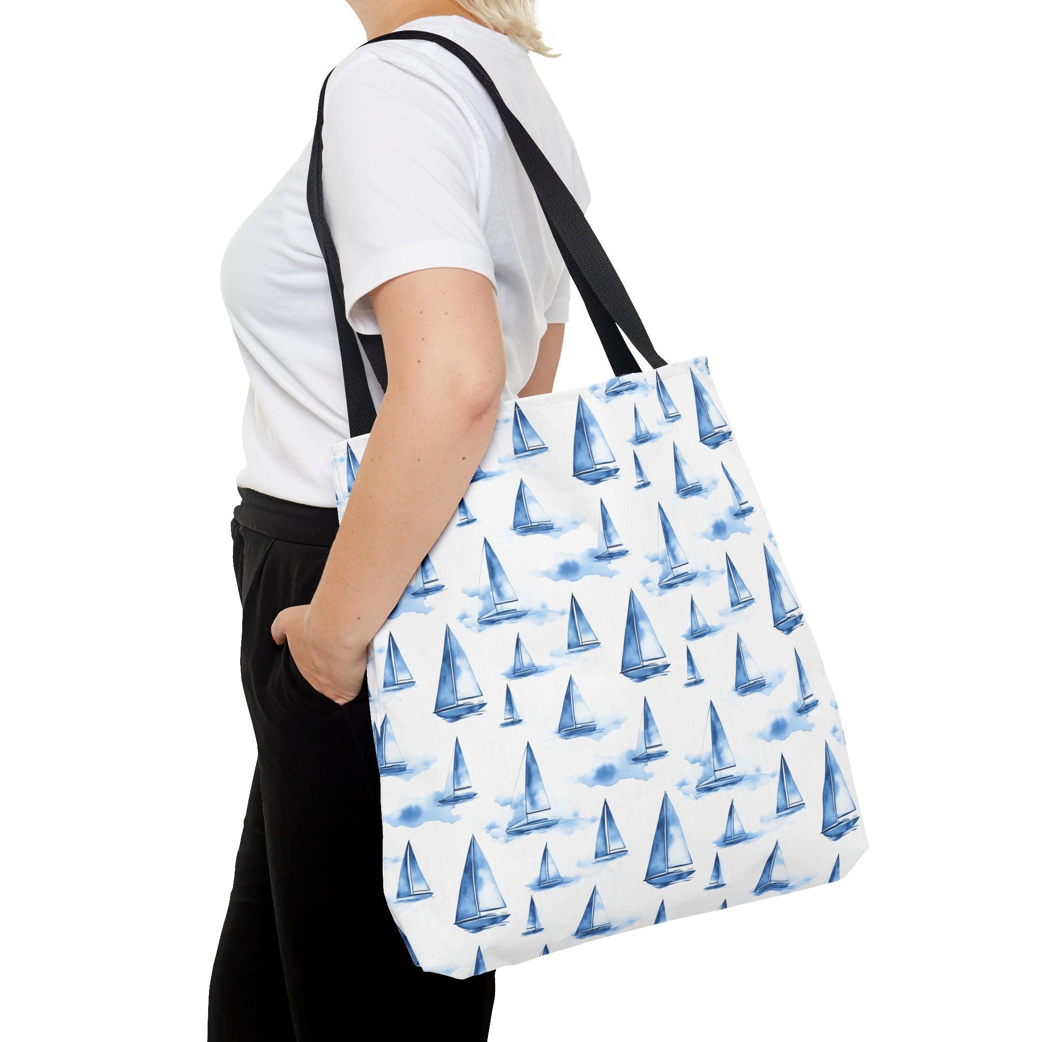 Blue Sail Boat - Nautical Tote Bag, Sailboat Shopping Bag, Beach Tote, Gift for Sailors, Vacation Accessory, Summer Bag