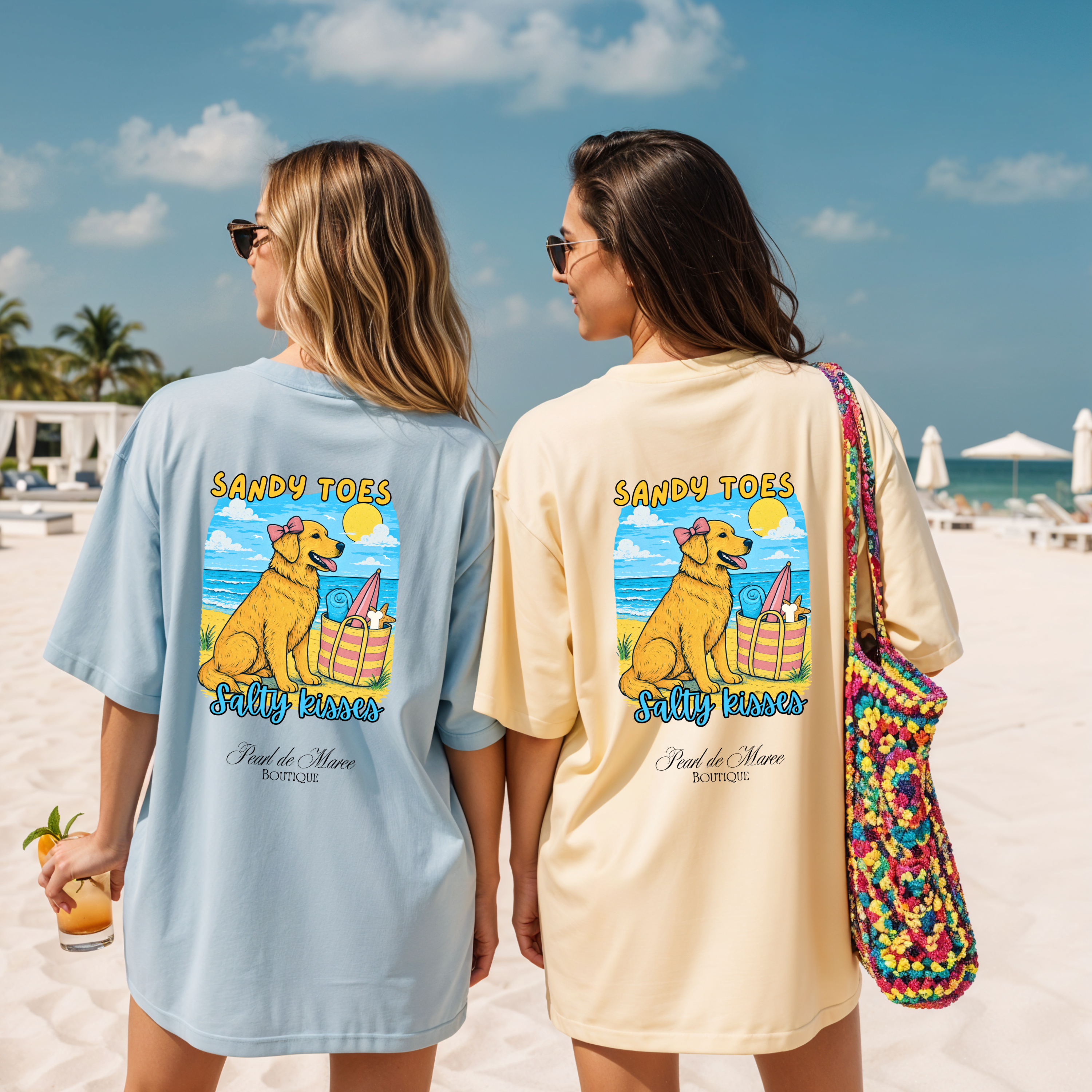 Sandy Toes and Salty Kisses Tee, Summer Shirt, Gift For Women, Golden Retriever, Summer Women Shirt
