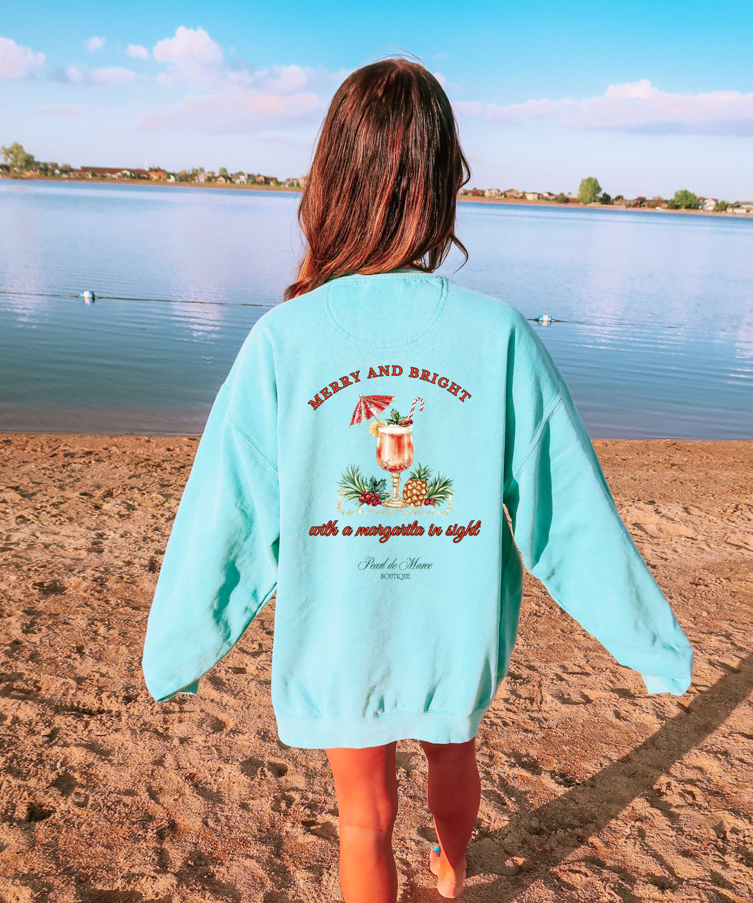 Merry and Bright with a margarita in sight Christmas sweater, Tropical Christmas Sweater, Beach Christmas Sweater, Gift for her Winter top.