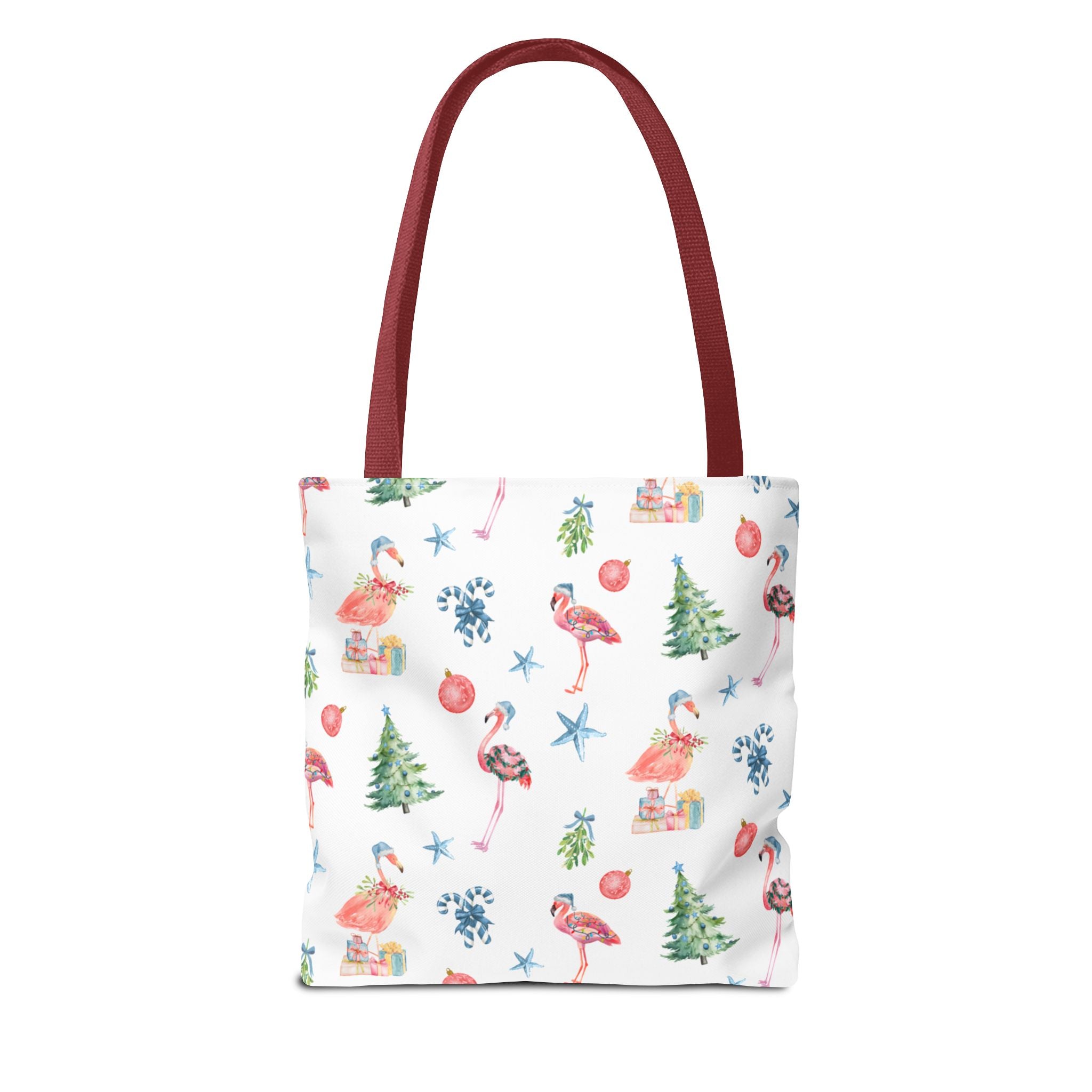 Christmas Flamingo Tote Bag, Holiday Gift, Summer Vibes, Beach Bag, Floral Shopper, Eco-Friendly，Gift Bag, Christmas Tote