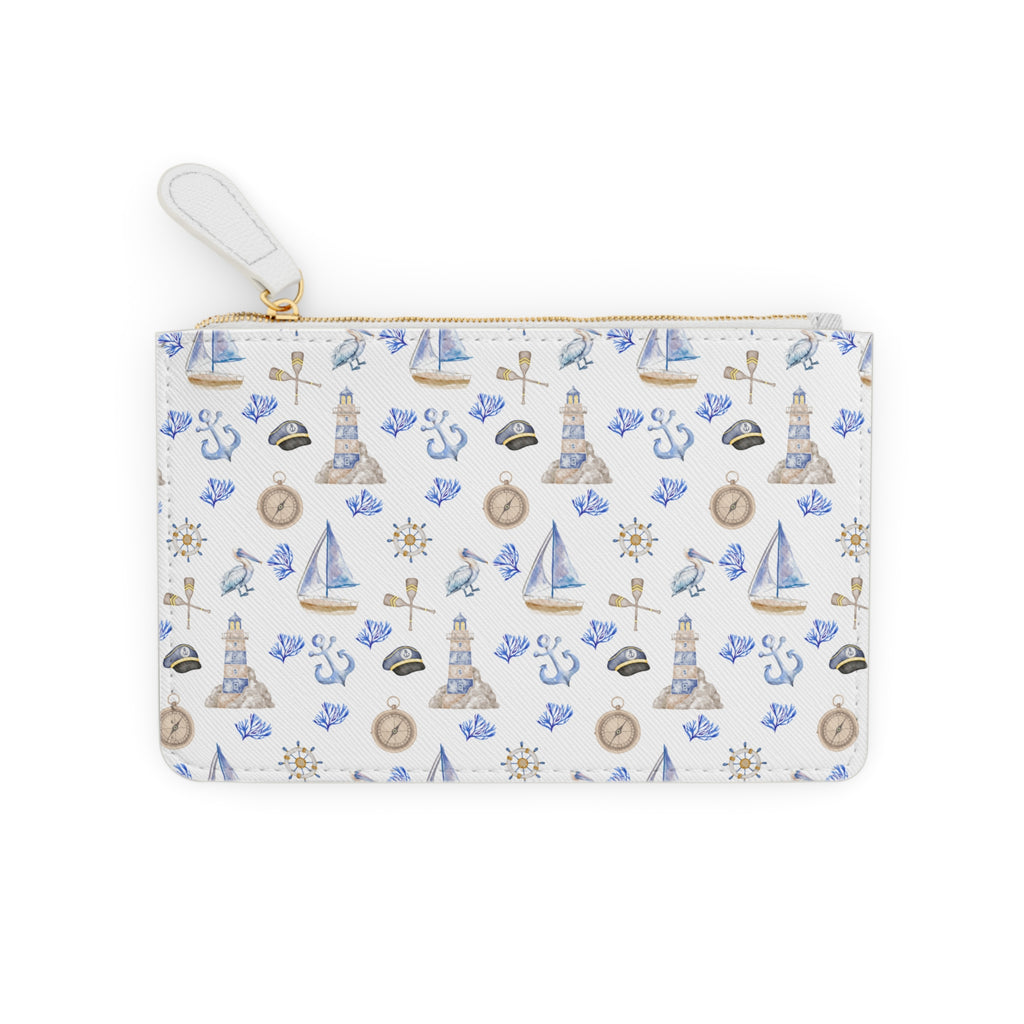 Sail Away Mini Vegan Leather Clutch Bag, Beach Accessory, Travel Wallet, Sailor's Coin Purse, Chic Gift for Her, Summer Essentials