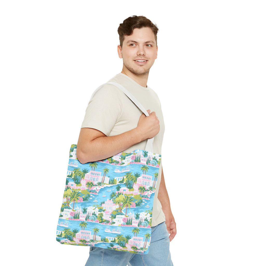 Greek Island - Tropical Paradise Tote Bag, Beach Bag, Eco-Friendly Shopping Bag, Summer Vibes Handbag, Vacation Essentials, Gift for Travelers