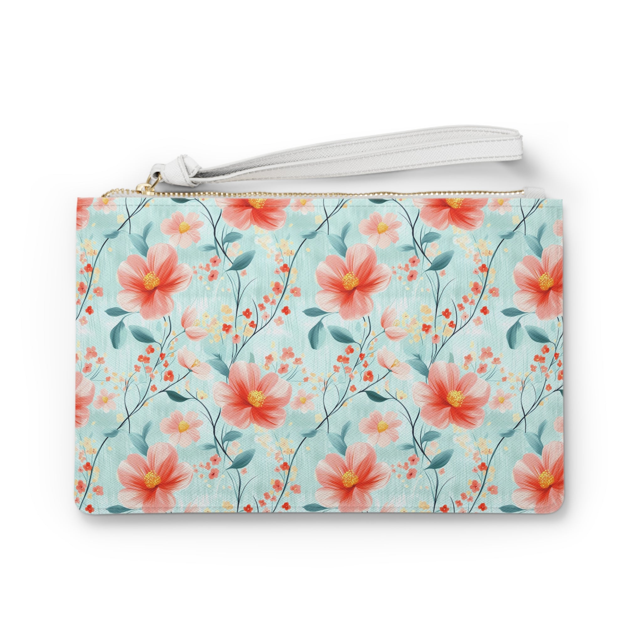 Teal Daisy Vegan Leather Clutch Bag - Stylish Pouch, Makeup Organizer, Evening Bag, Gift for Her, Bridesmaid Accessory