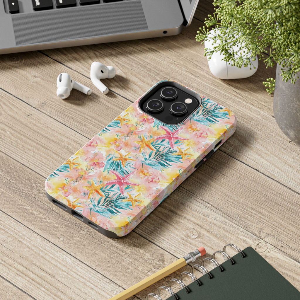 Pink Tropical Starfish- Floral Tough Phone Case - Durable Protection with a Beach Vibe, Perfect Gift for Summer Lovers, Ideal for Vacation, Fun, Stylish