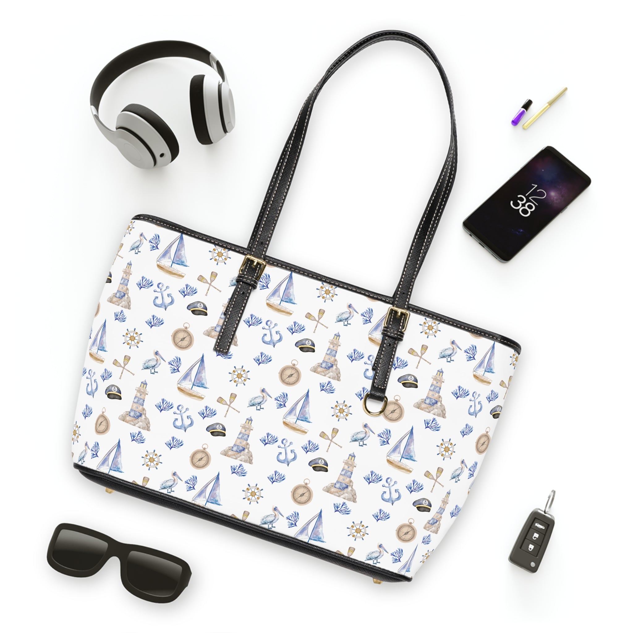 Sail Away Shoulder Bag - Sailboat and Lighthouse Print