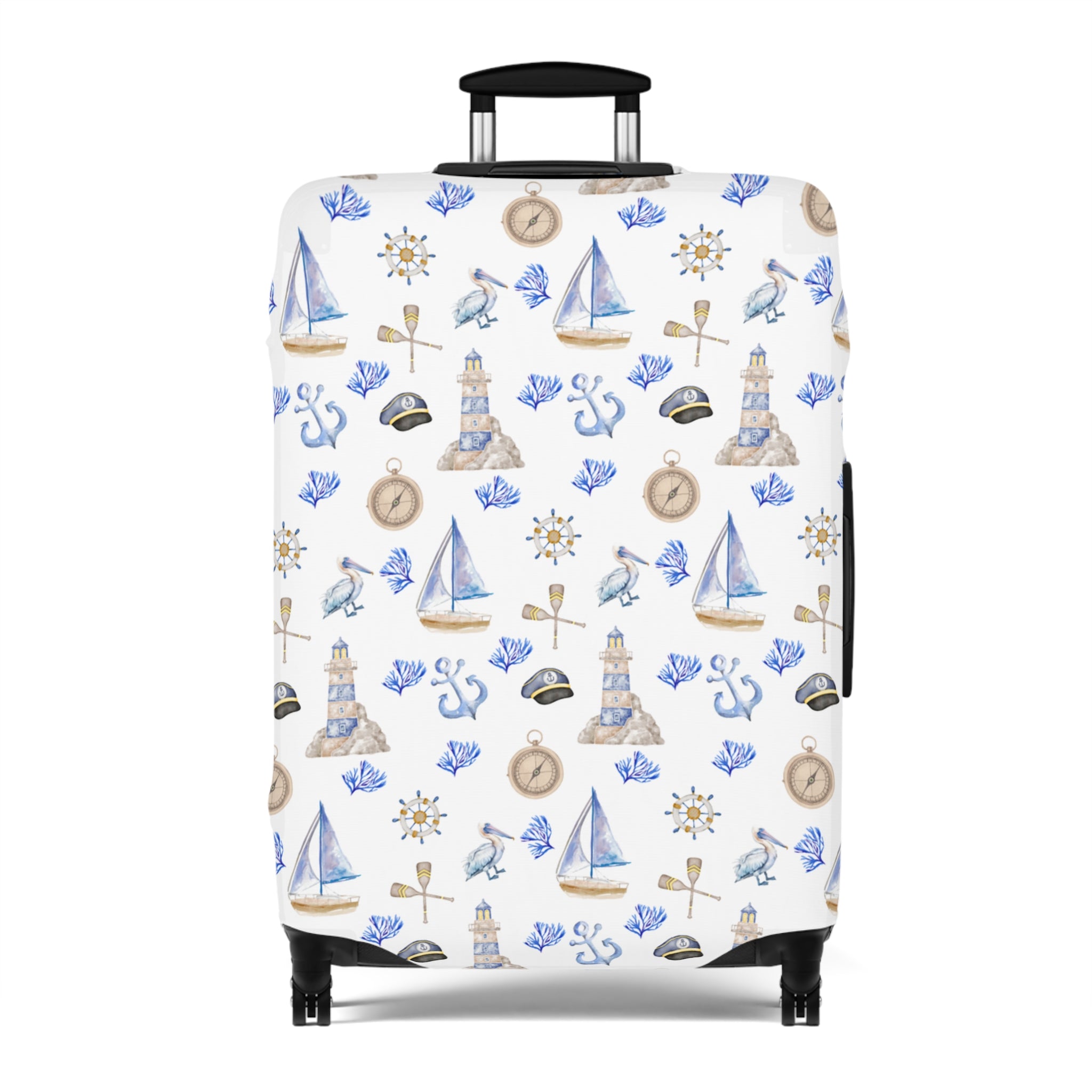 Sail Away - Nautical Luggage Cover, Travel Accessory, Beach Vacation Gear, Suitcase Protector, Gift for Travelers, Sailor Theme