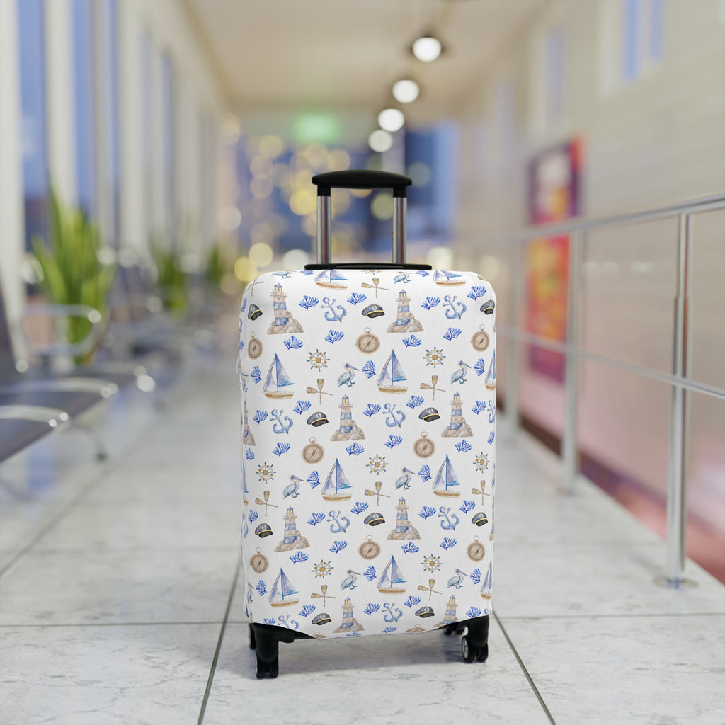 Sail Away - Nautical Luggage Cover, Travel Accessory, Beach Vacation Gear, Suitcase Protector, Gift for Travelers, Sailor Theme