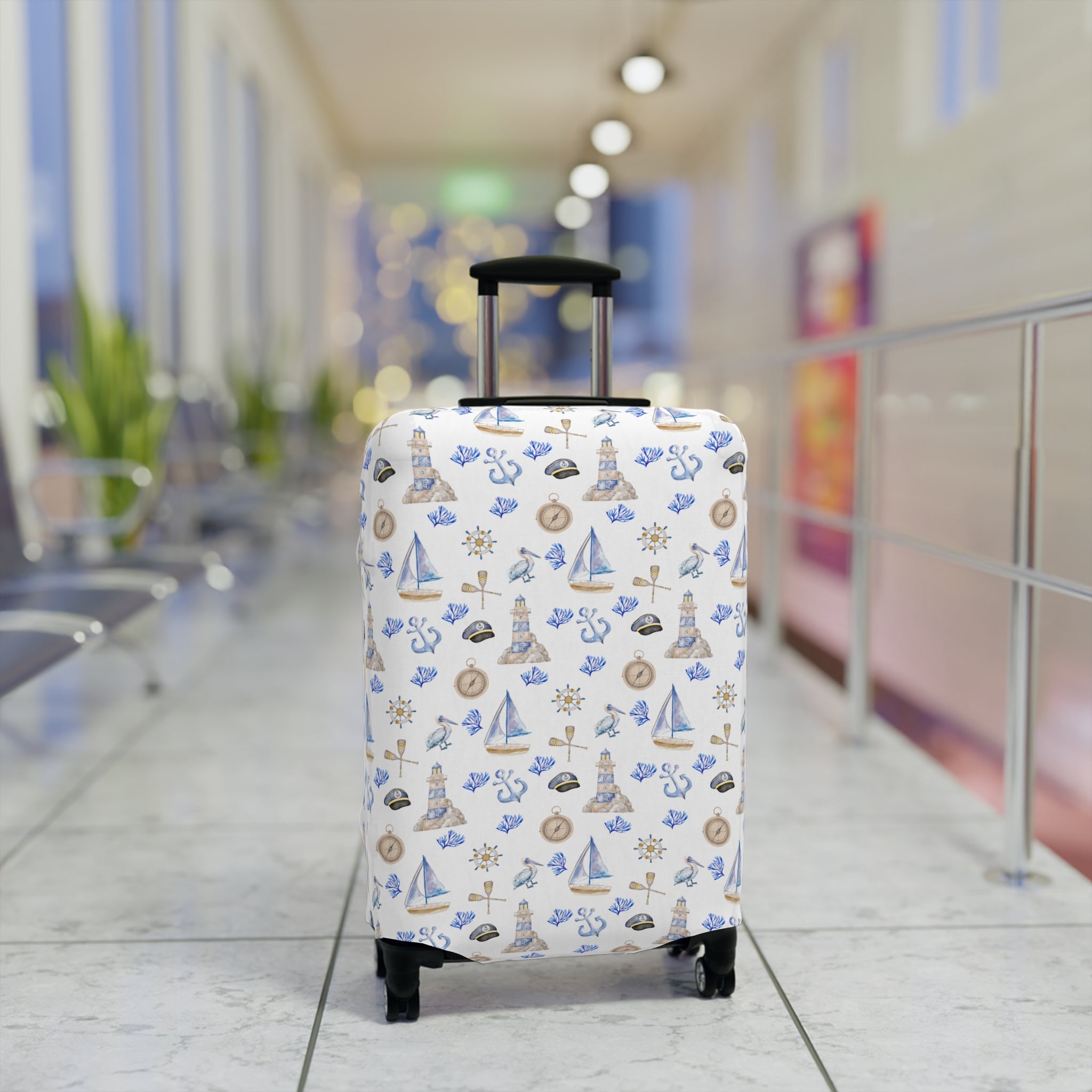 Sail Away - Nautical Luggage Cover, Travel Accessory, Beach Vacation Gear, Suitcase Protector, Gift for Travelers, Sailor Theme