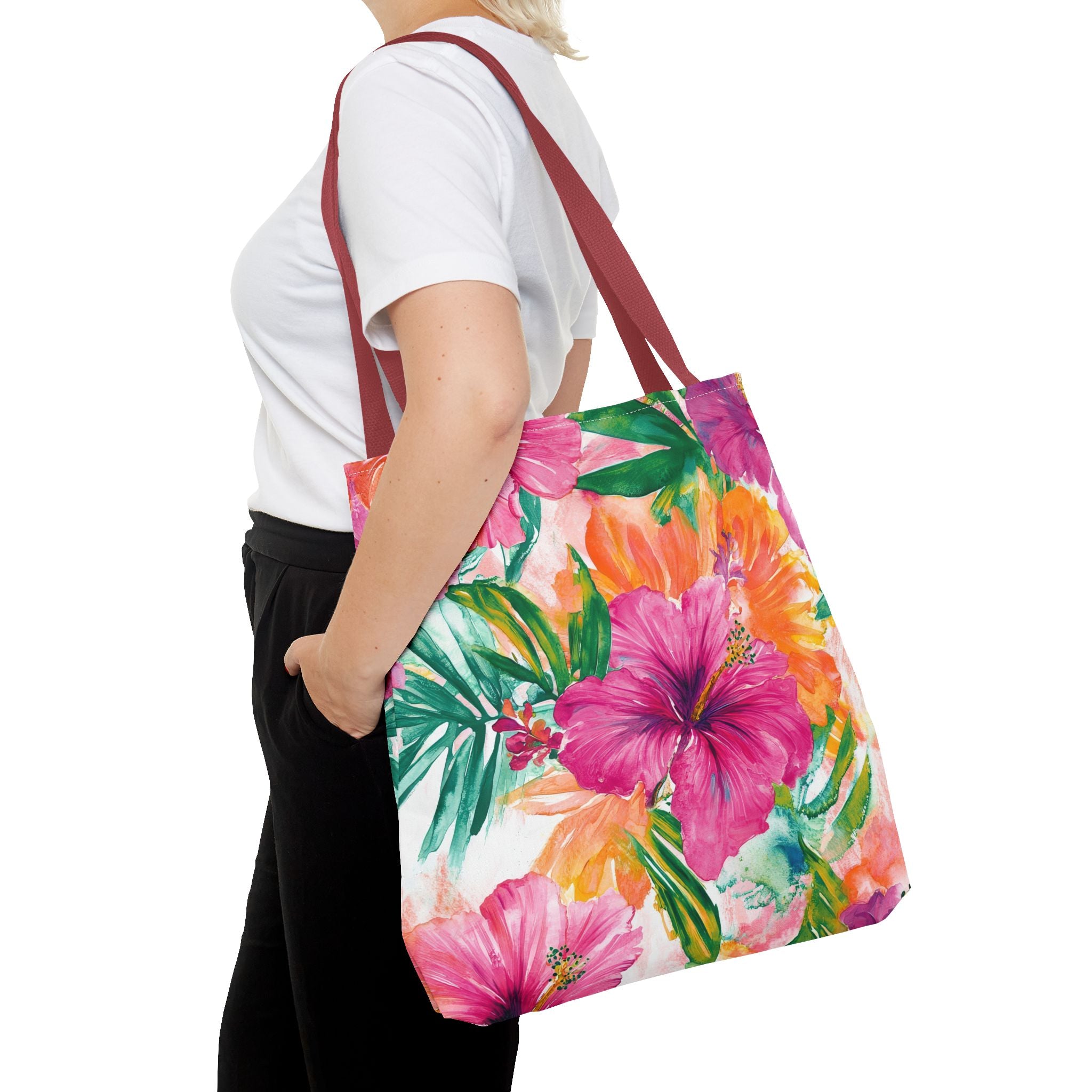 Pink Torpical Floral Tote Bag | Perfect for Beach Days, Shopping, or Gifts | Eco-Friendly, Lightweight, Summer Vibes, Travel Essential