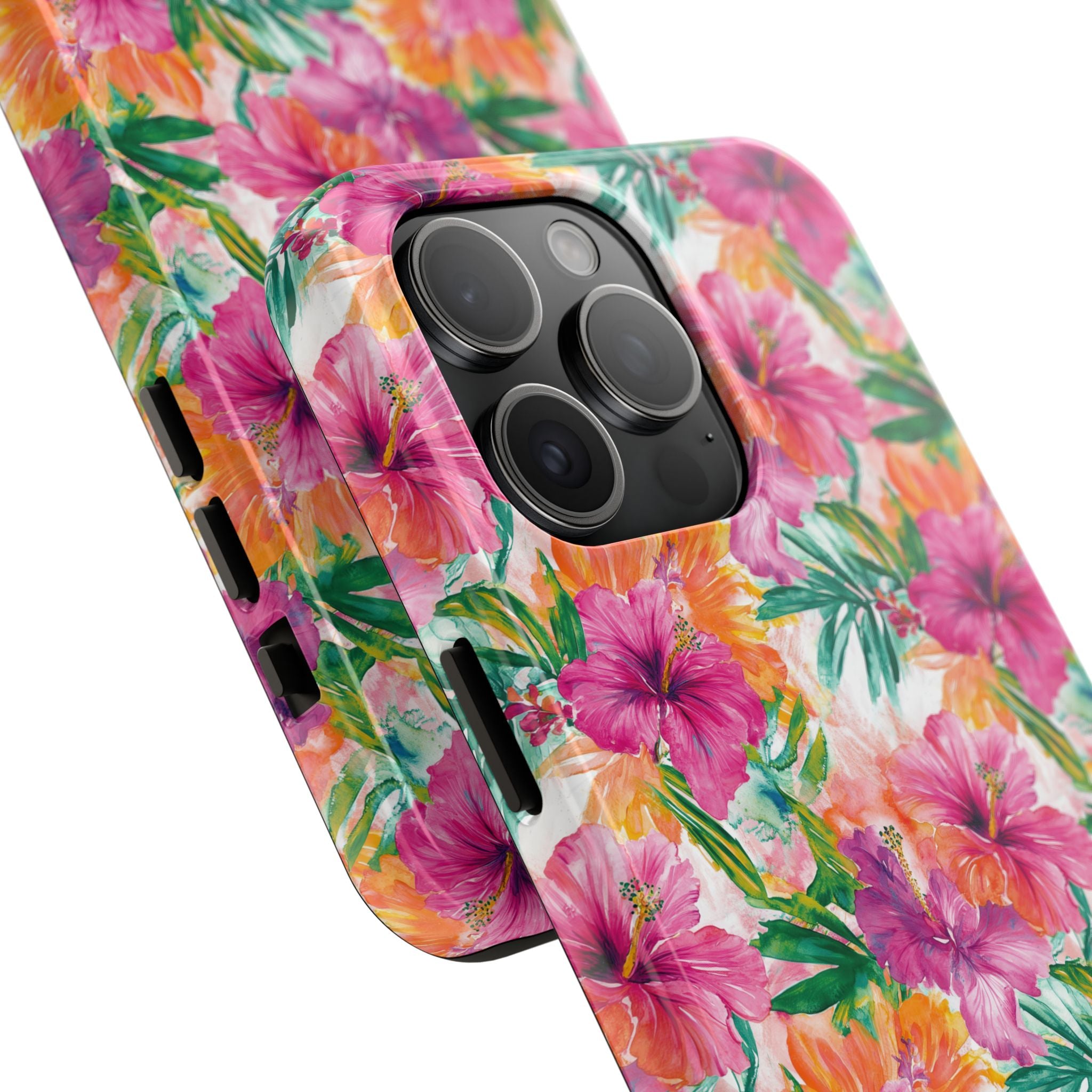 Pink Tropical Floral Phone Case, Tough Waterproof Cover, Summer Vibe Gift, Durable Tech Accessory, Floral Pattern for iPhone, Chic, Stylish