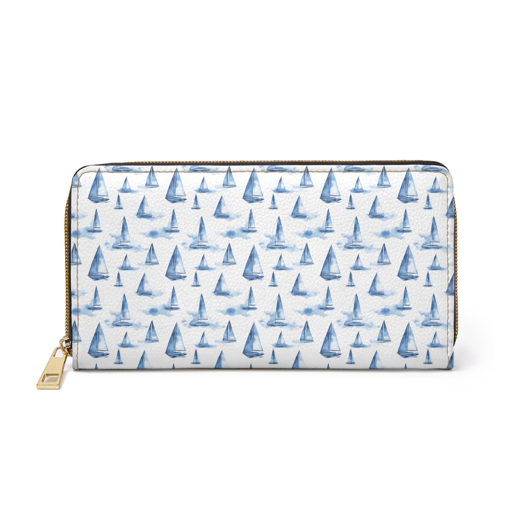 Blue Sailboat Vegan Leather Wallet, Nautical Zipper Wallet, Sailboat Wallet, Coastal Accessories, Marine Gifts, Summer Travel Purse, Beach-Themed Wallet