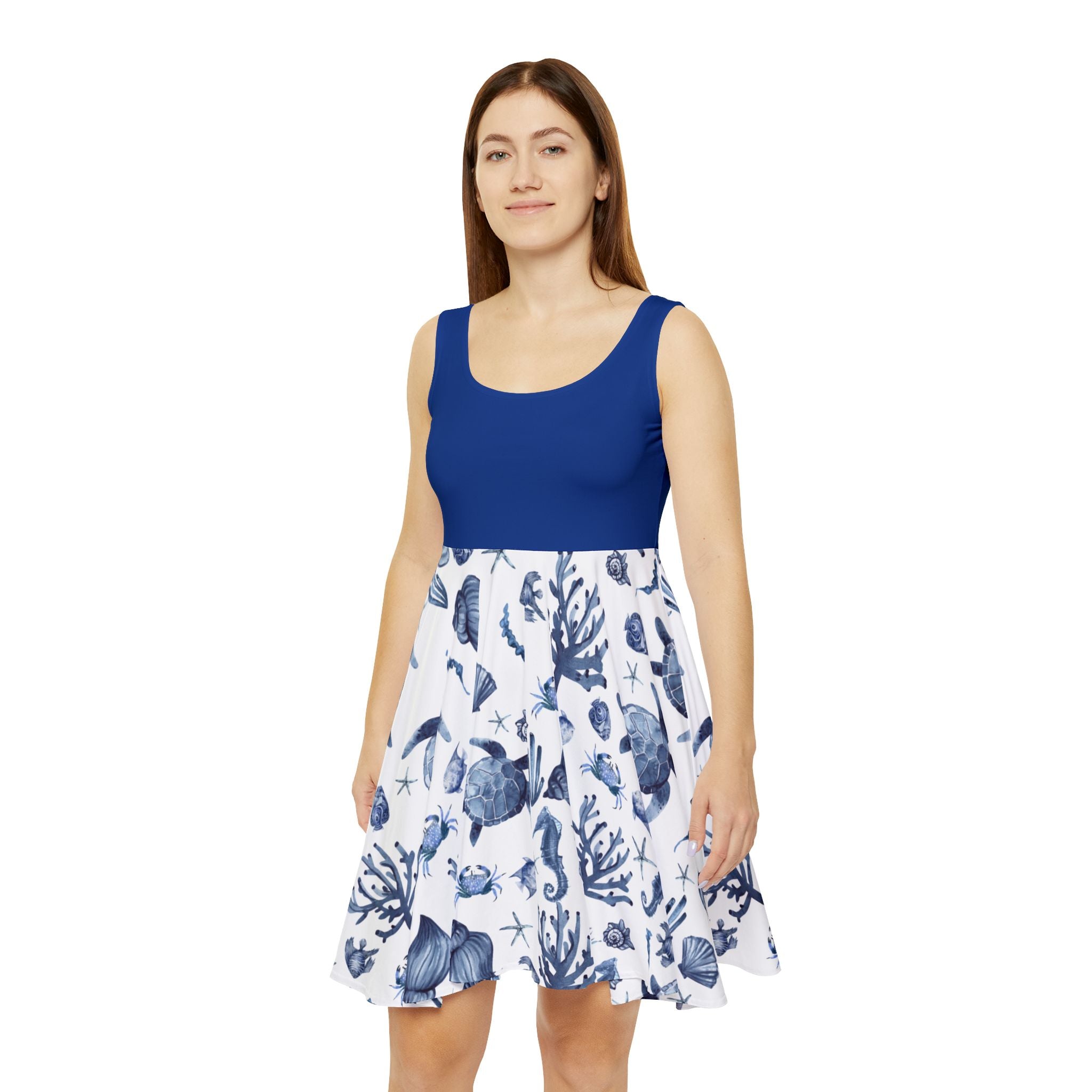 Deep Blue Sea Nautical-Themed Women's Skater Dress, Ocean-Inspired Fashion, Summer Dress, Beach Outfit, Vacation Wear, Mermaid Style