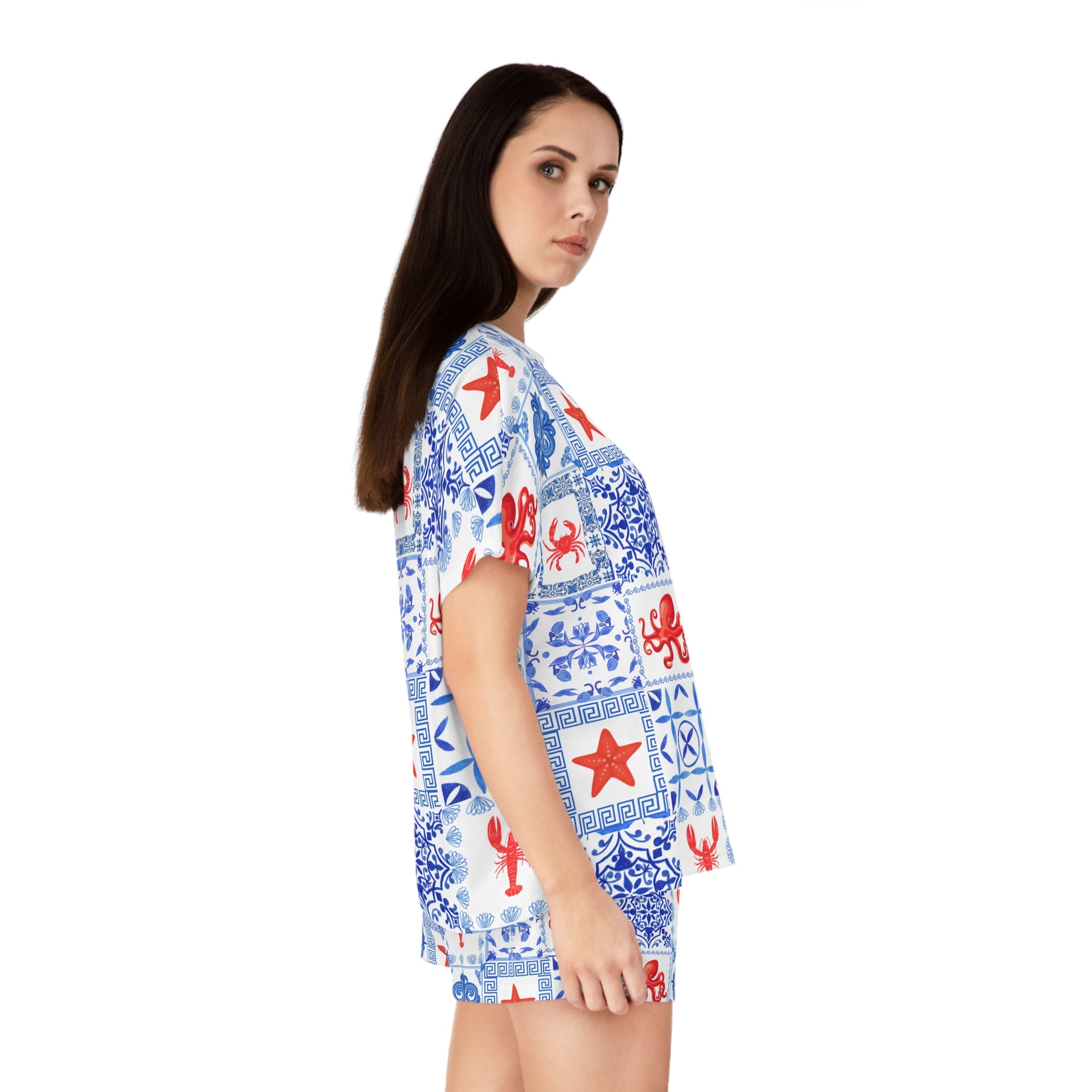 Geek Sea- Nautical Women's Pajama Set, Short Sleepwear, Lounge Outfit, Ocean-Themed PJs, Mermaid Gift, Relaxation Ensemble, Coastal Style