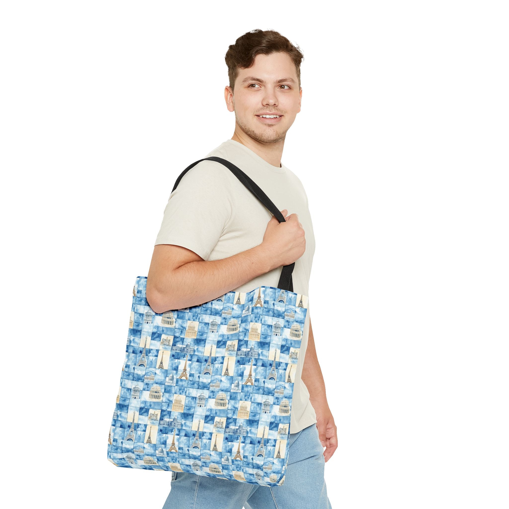 Europe- Chic Tote Bag with Blue Pattern, Stylish Shopping Tote, Beach Bag, Eco-Friendly Tote, Perfect Gift for Her