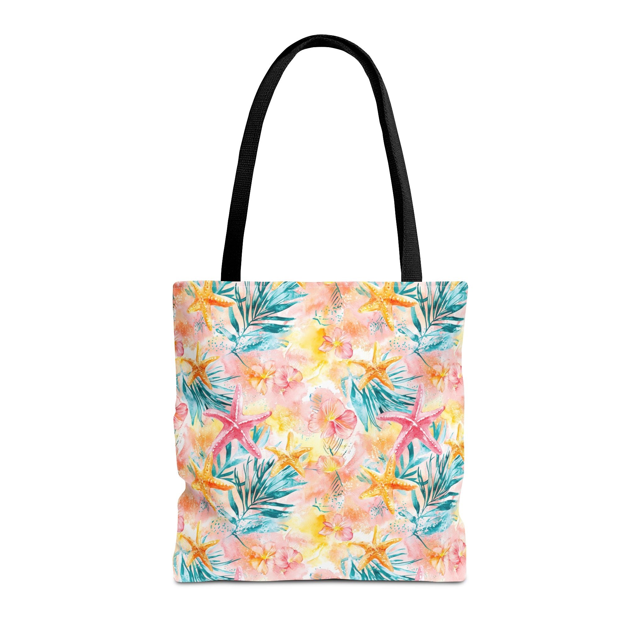Pink tropical Starfish Tote Bag - Tropical Floral Print, Beach Essentials, Eco-Friendly, Gift for Her, Summer Vibes, Shopping Companion
