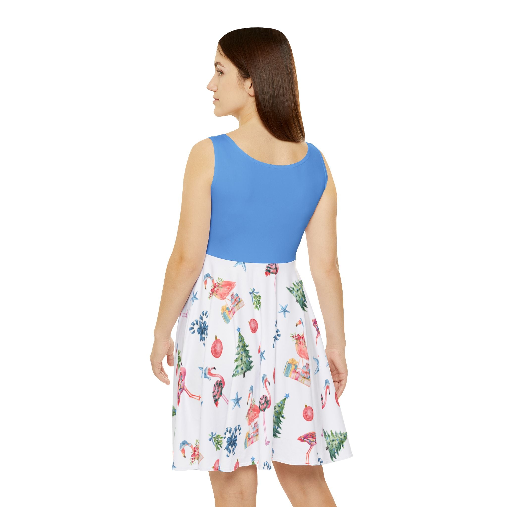 Tropical flamingo Christmas Holiday Skater Dress, Cute Summer Dress, Casual Skater Dress, Resort Wear, Beach Party Outfit