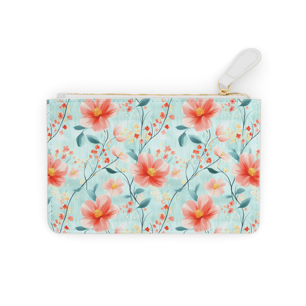 Teal Daisy Mini Vegan Leather Clutch Bag | Cute Cosmetic Pouch, Gift for Her, Wedding Accessory, Travel Organizer, Summer Vibes