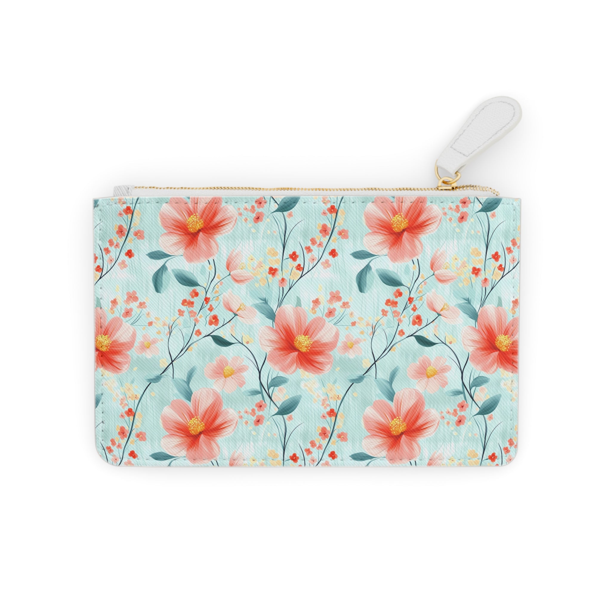 Teal Daisy Mini Vegan Leather Clutch Bag | Cute Cosmetic Pouch, Gift for Her, Wedding Accessory, Travel Organizer, Summer Vibes