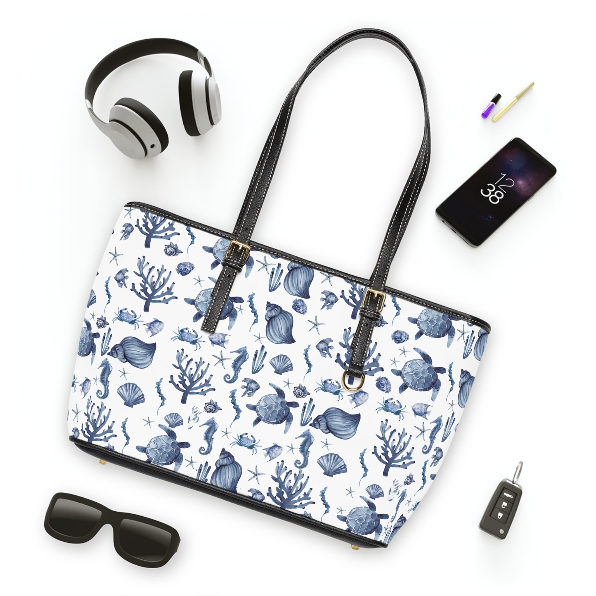 Deep Blue Sea- PU Leather Shoulder Bag, Sea creature purse, over the shoulder purse,