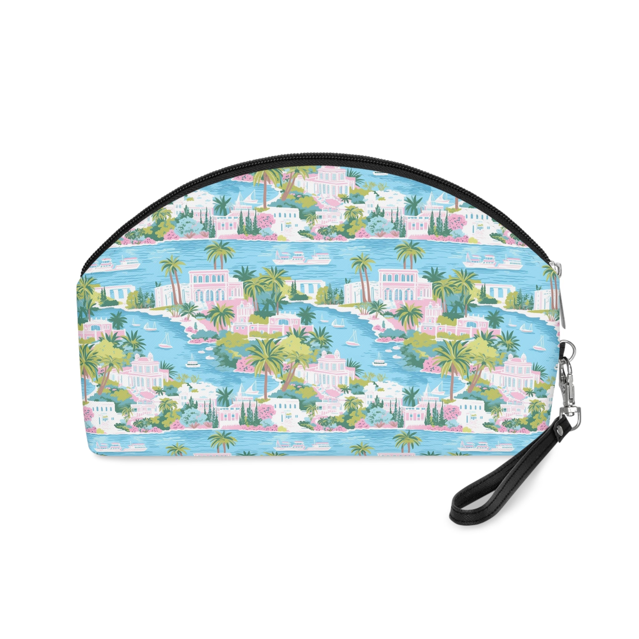 Greek Island, Makeup Bag, PU Faux Leather Makeup Bag, Travel Makeup kit, Vacation Makeup bag, Bridesmaid Gift, Makeup Organizer