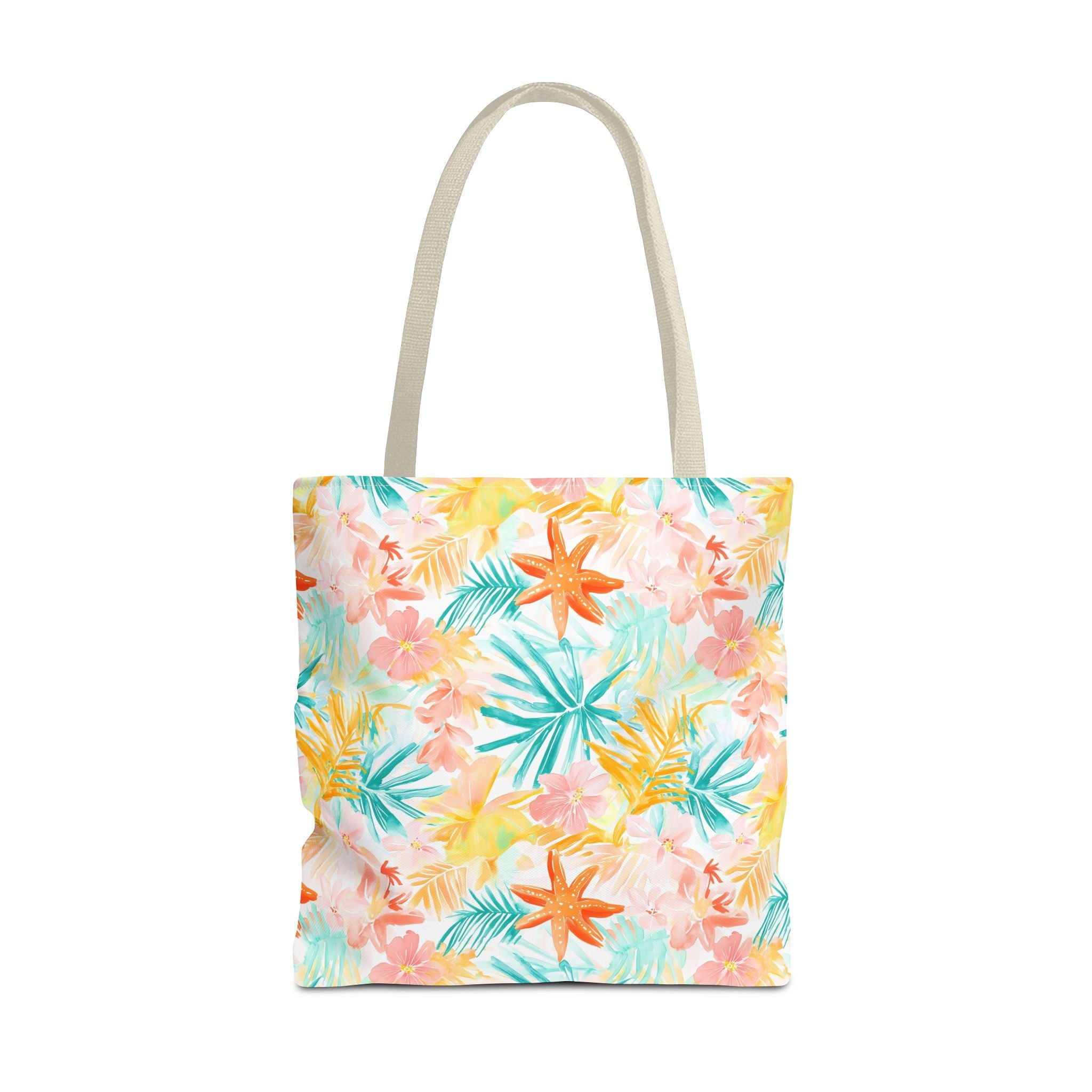 Tropical Starfish- Floral Tote Bag, Summer Beach Bag, Eco-Friendly Shopping Tote, Reusable Grocery Bag, Gift for Her