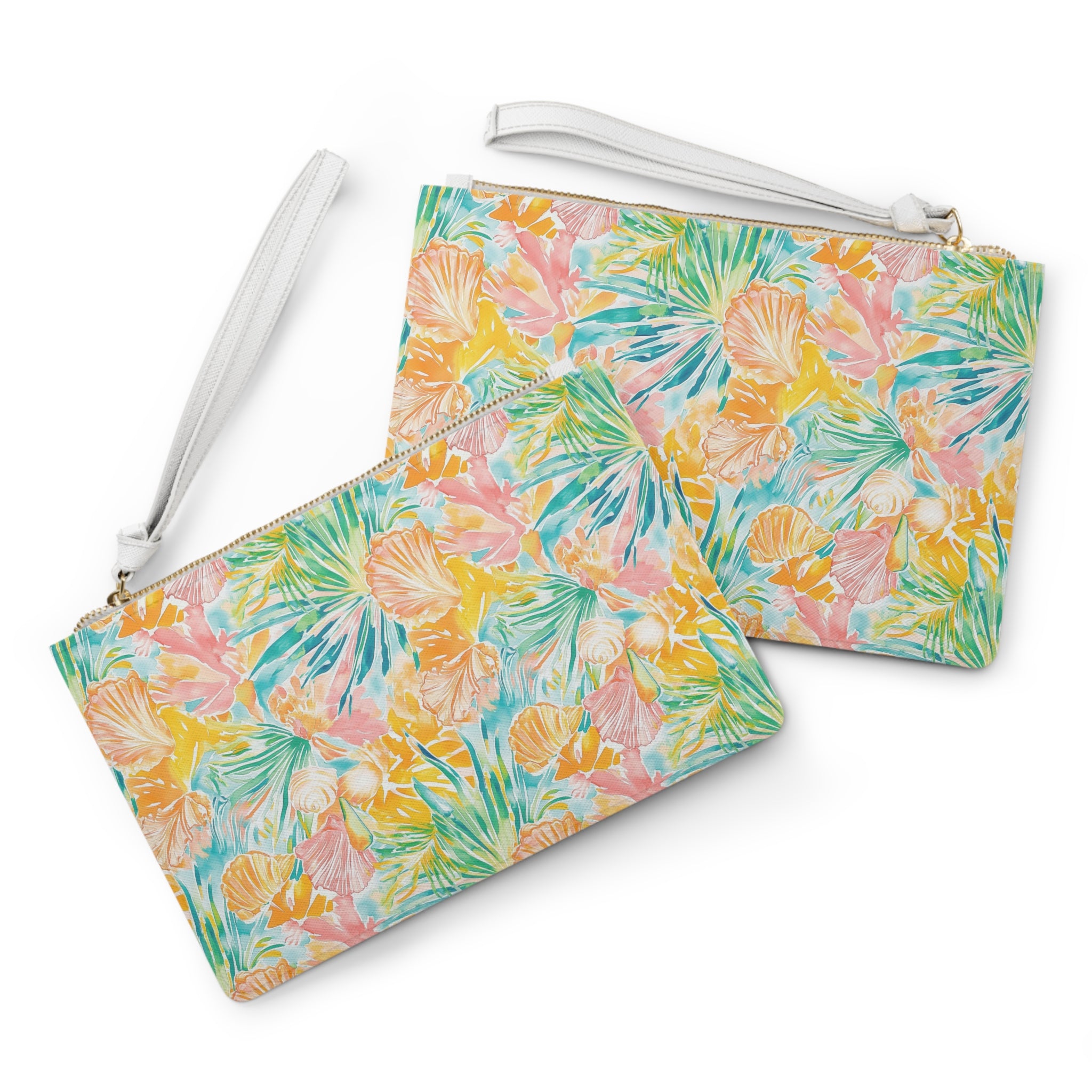 Neon Tropics Vegan Leather Clutch Bag, Vibrant Travel Pouch, Floral Makeup Organizer, Summer Accessories, Gift for Her