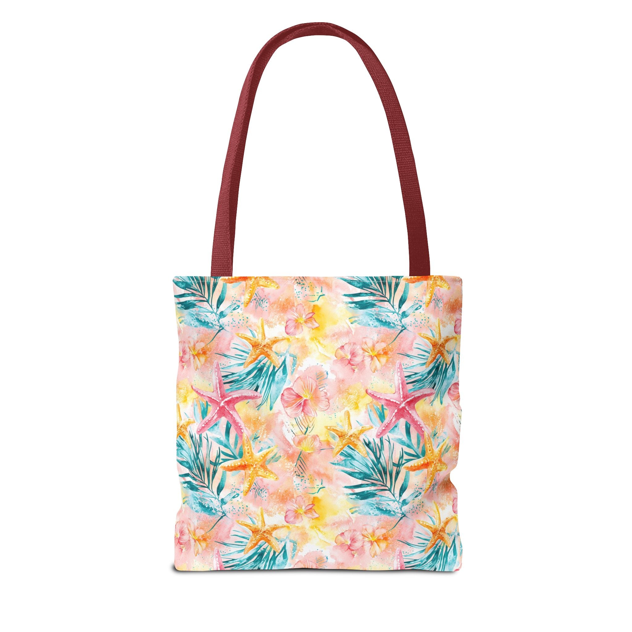 Pink tropical Starfish Tote Bag - Tropical Floral Print, Beach Essentials, Eco-Friendly, Gift for Her, Summer Vibes, Shopping Companion