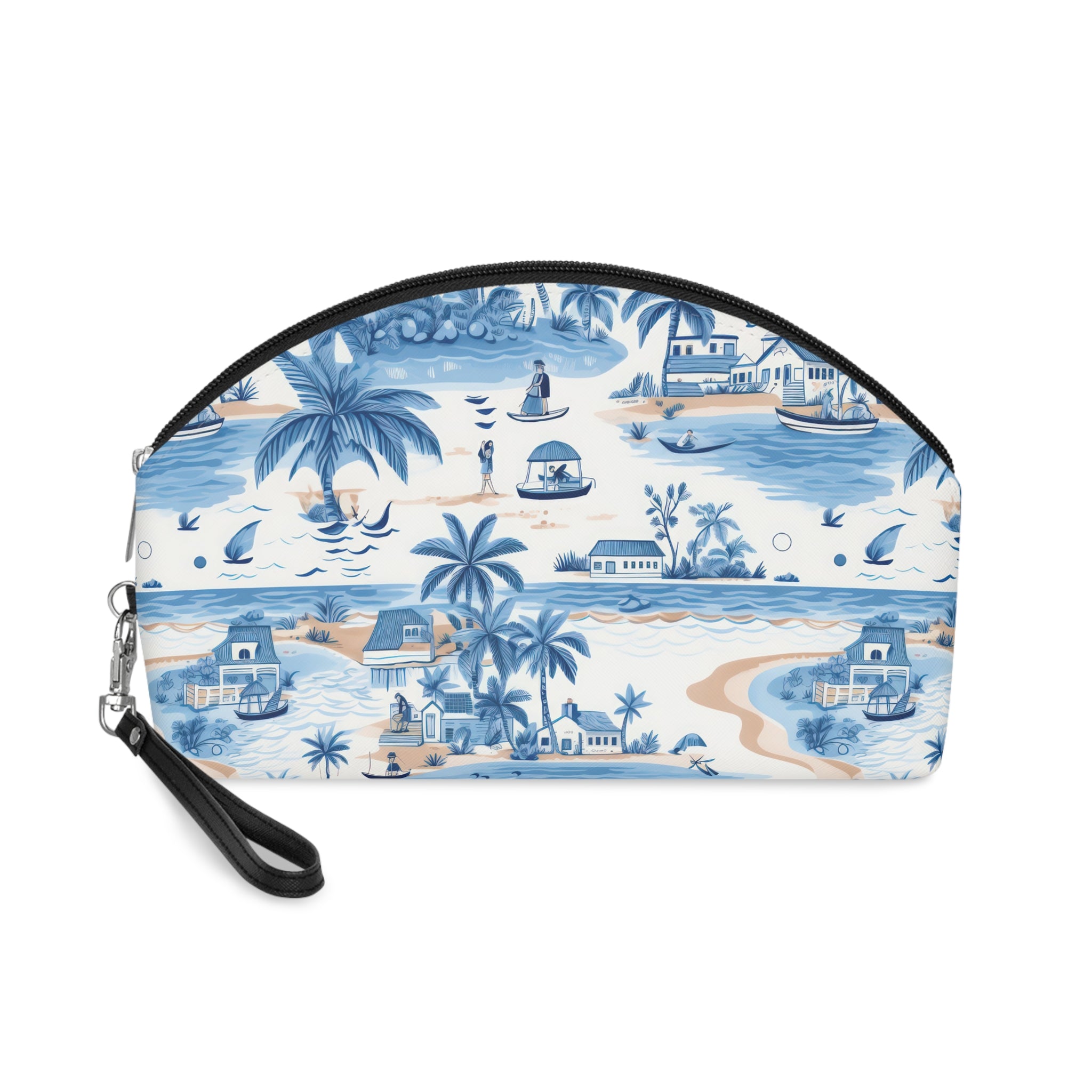 Tropical Blue Makeup Bag, PU Faux Leather Makeup Bag, Travel Makeup kit, Vacation Makeup bag, Bridesmaid Gift, Makeup Organizer