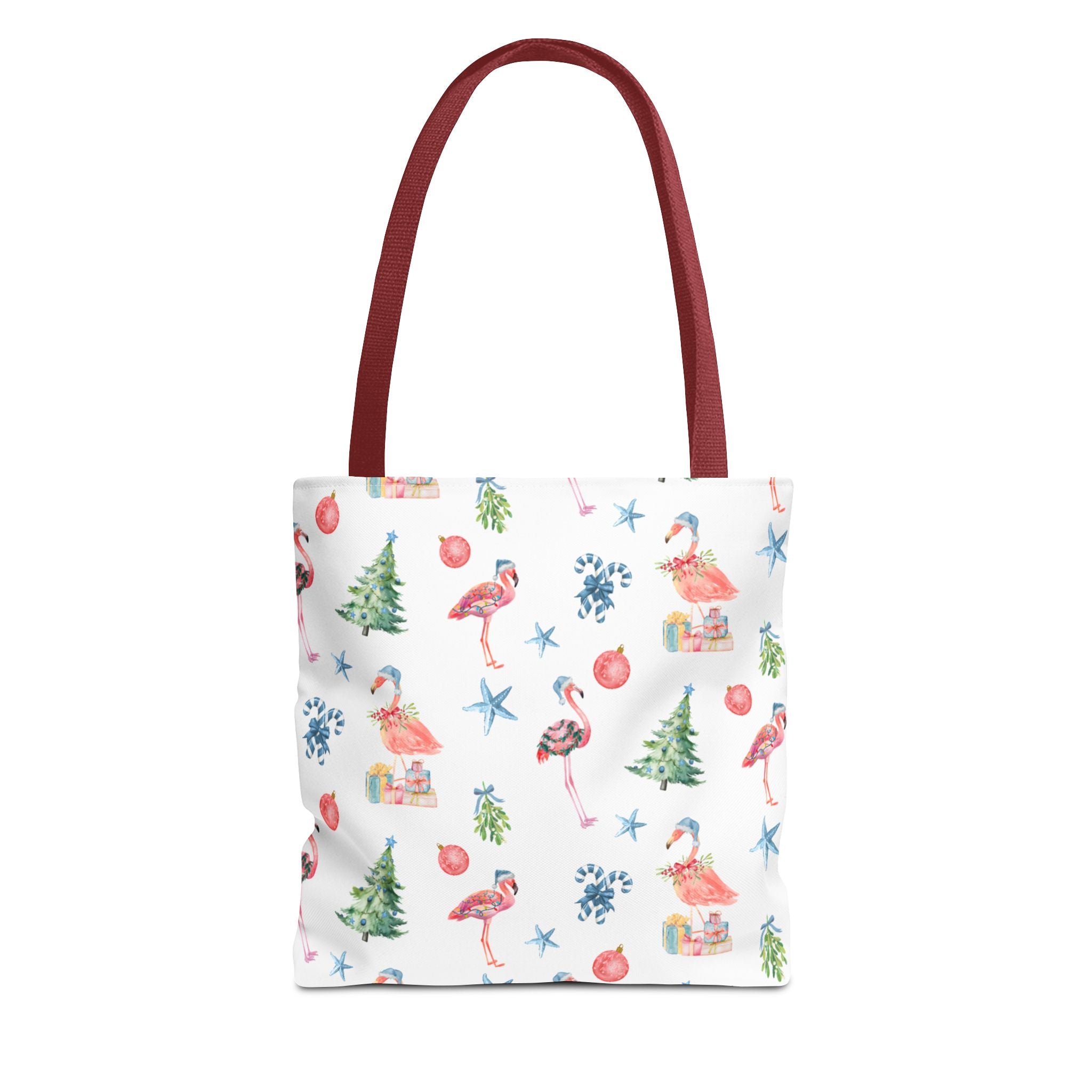 Christmas Flamingo Tote Bag, Holiday Gift, Summer Vibes, Beach Bag, Floral Shopper, Eco-Friendly，Gift Bag, Christmas Tote