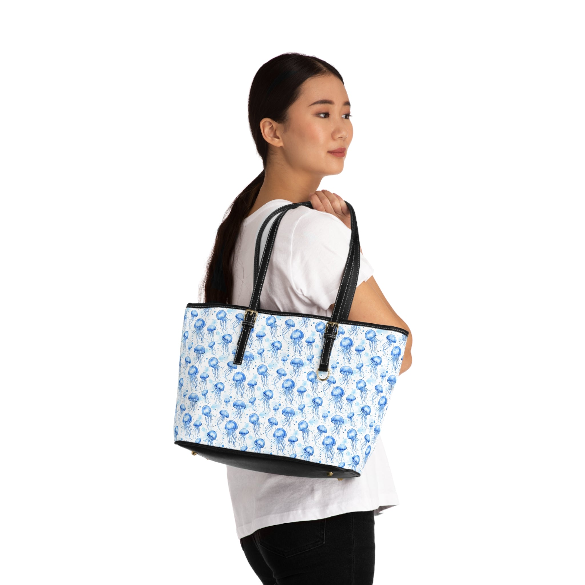 Jelly Fish - Leather Shoulder Bag with Jellyfish Design, Tote Bag for Summer Outings, Beach Accessory, Gift for Her, Trendy Handbag