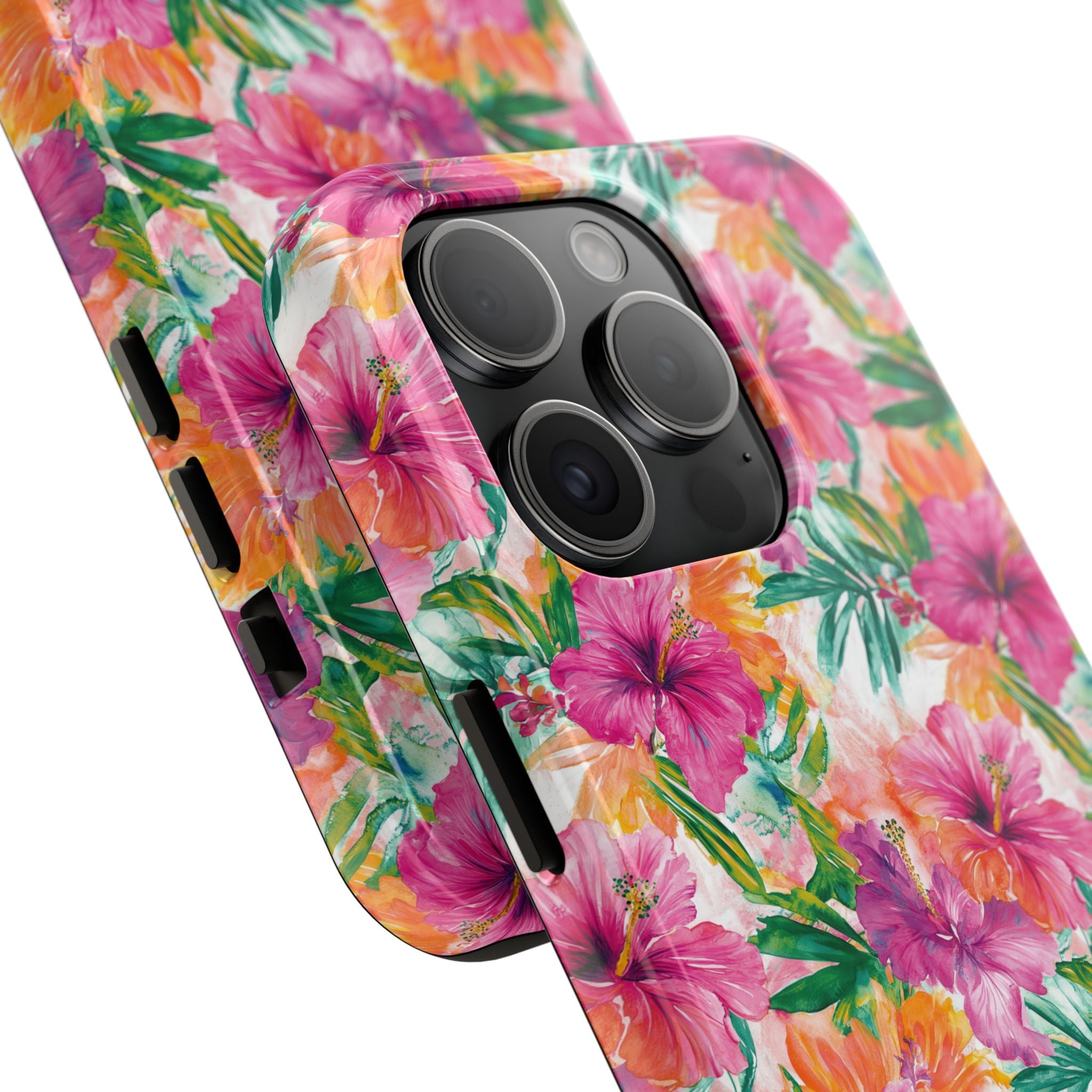 Pink Tropical Floral Phone Case, Tough Waterproof Cover, Summer Vibe Gift, Durable Tech Accessory, Floral Pattern for iPhone, Chic, Stylish