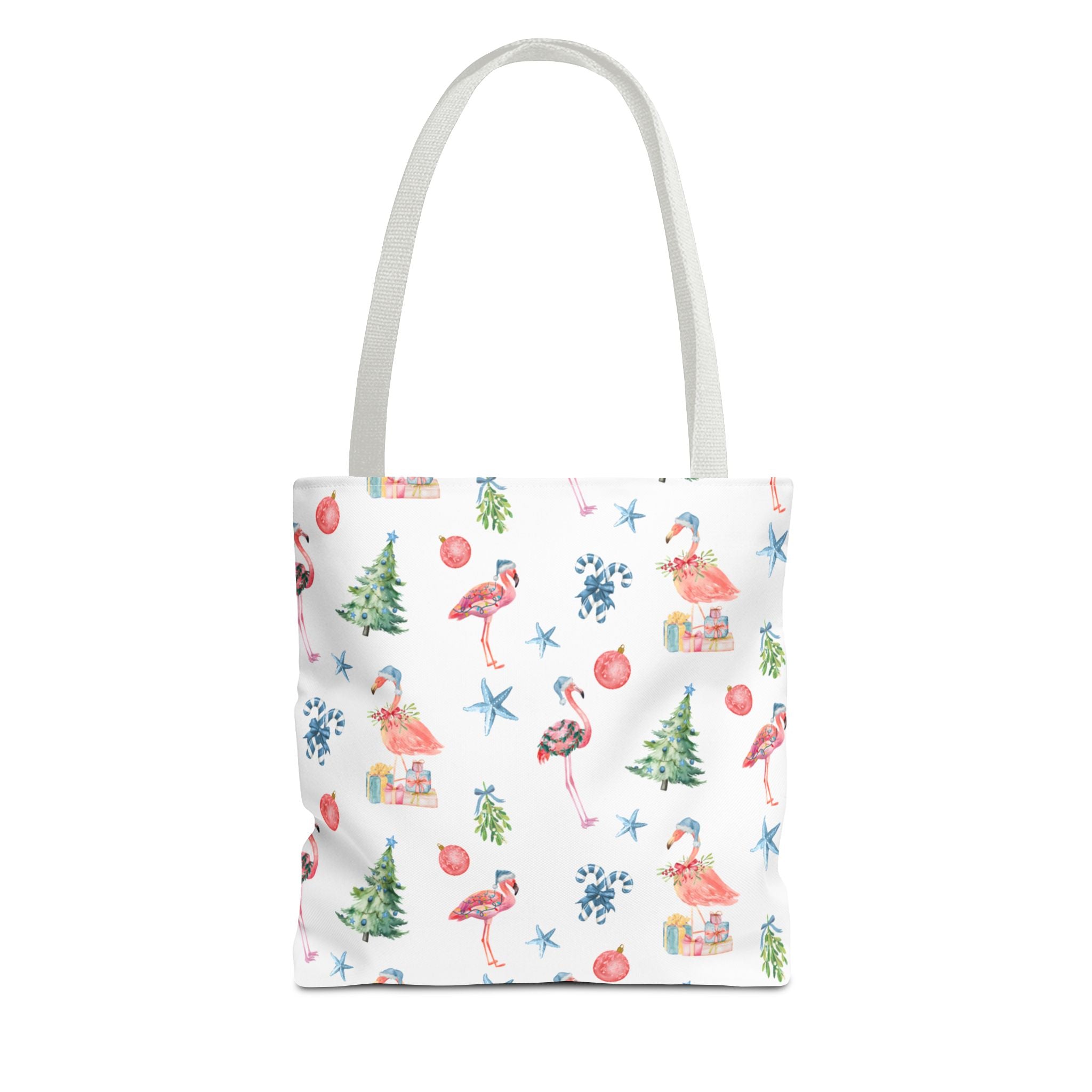 Christmas Flamingo Tote Bag, Holiday Gift, Summer Vibes, Beach Bag, Floral Shopper, Eco-Friendly，Gift Bag, Christmas Tote