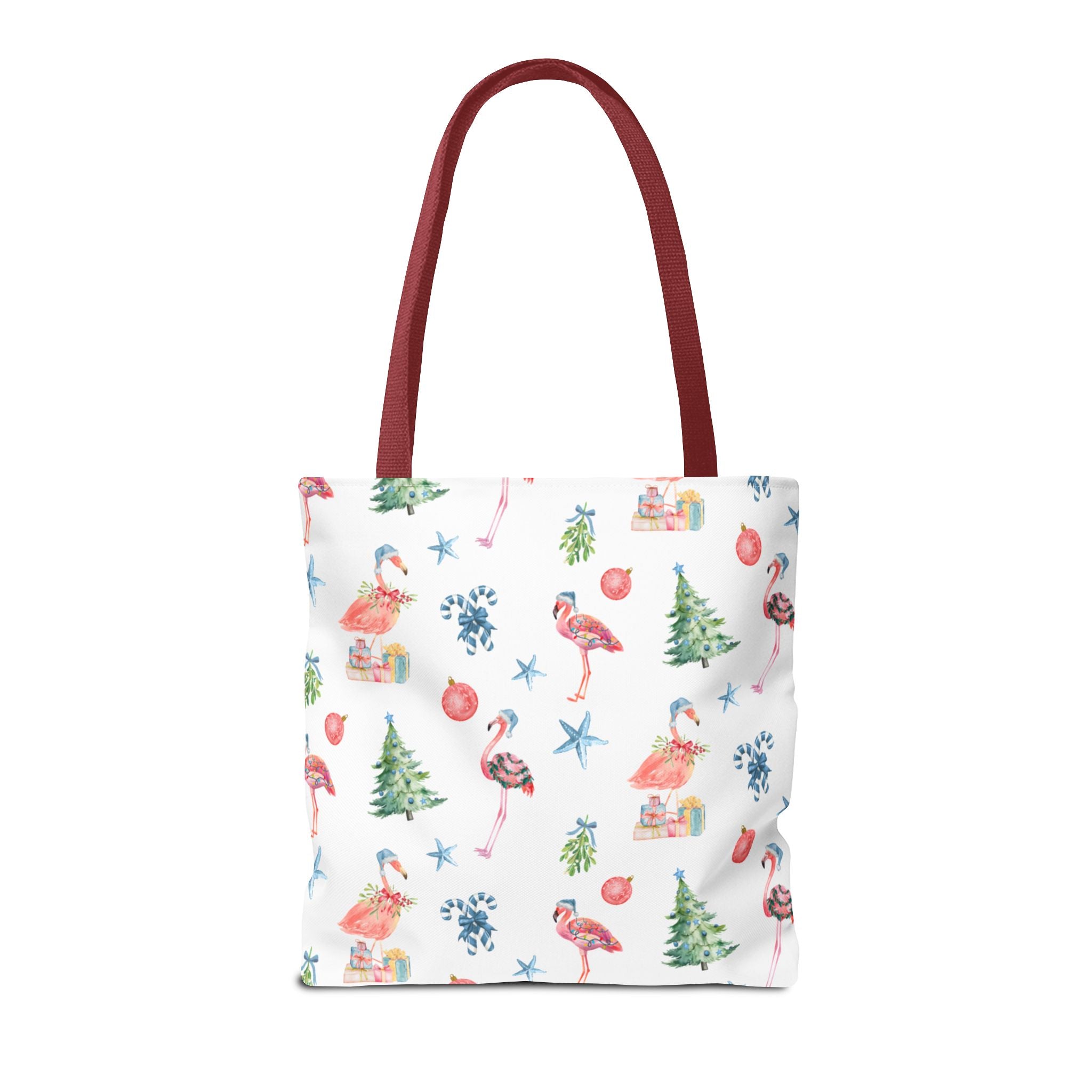 Christmas Flamingo Tote Bag, Holiday Gift, Summer Vibes, Beach Bag, Floral Shopper, Eco-Friendly，Gift Bag, Christmas Tote
