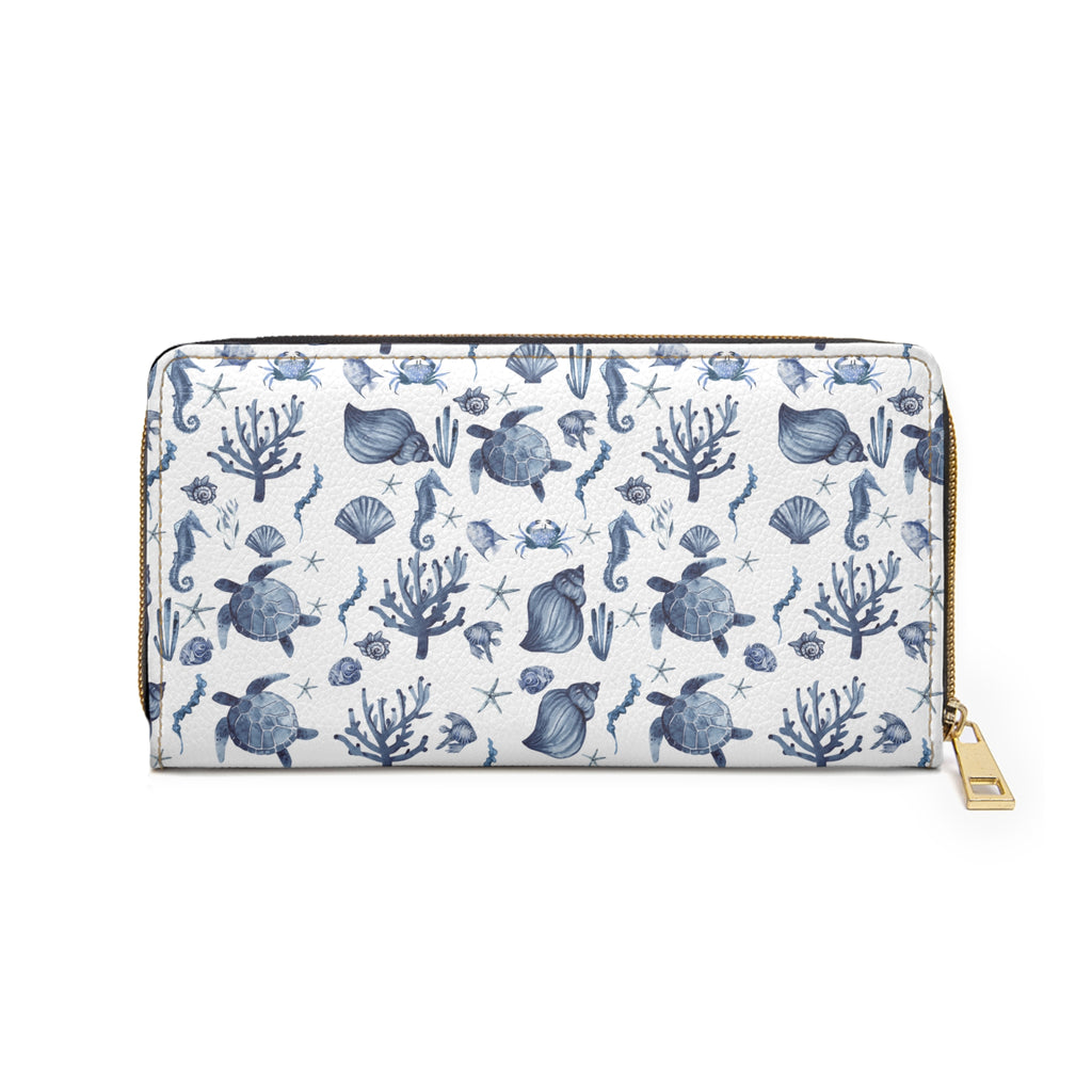 Deep Blue Sea Vegan Leather Wallet- Ocean-Inspired Zipper Wallet, Nautical Clutch, Beach-Themed Purse, Sea Life Wallet, Coastal Accessory, Travel Organizer