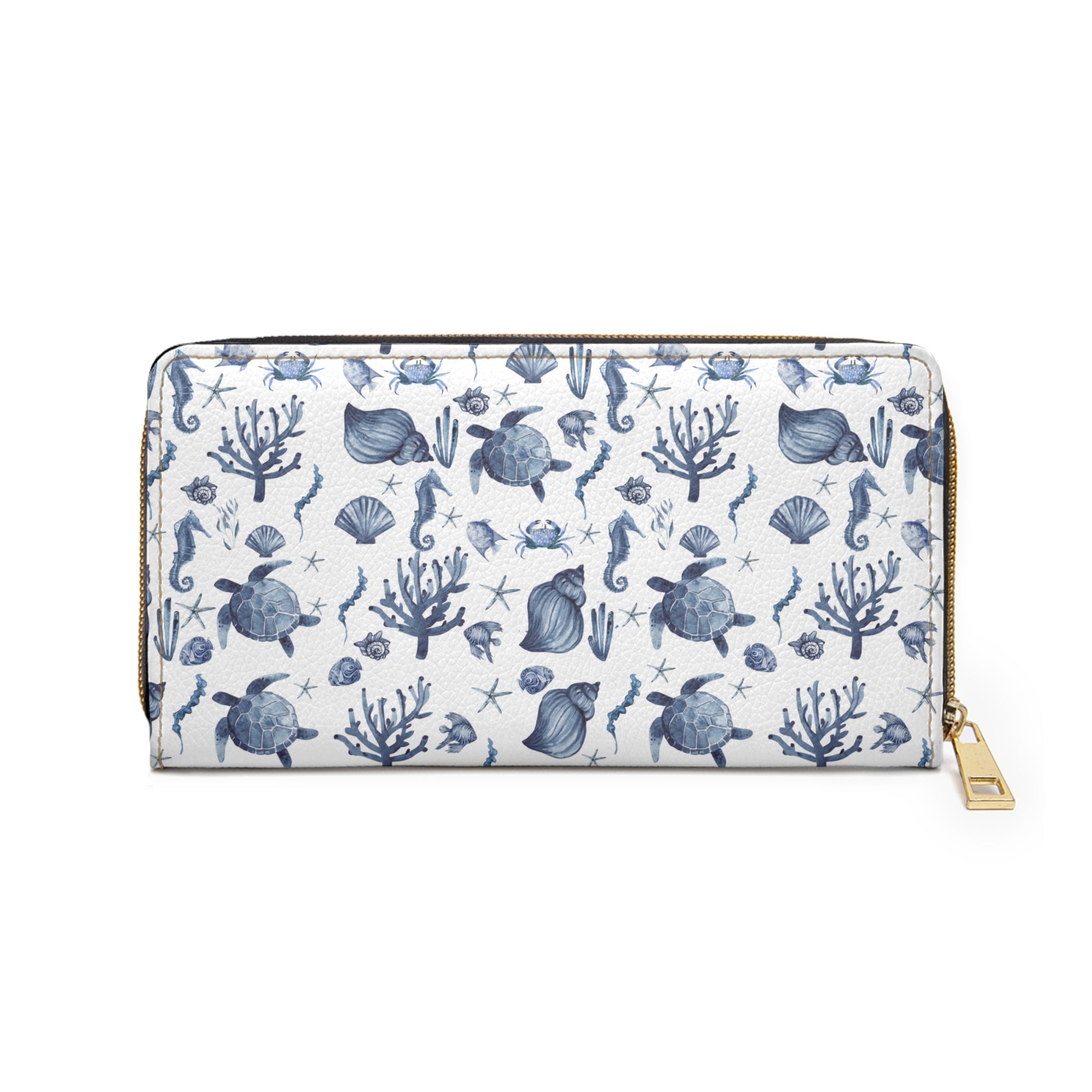 Deep Blue Sea Vegan Leather Wallet- Ocean-Inspired Zipper Wallet, Nautical Clutch, Beach-Themed Purse, Sea Life Wallet, Coastal Accessory, Travel Organizer