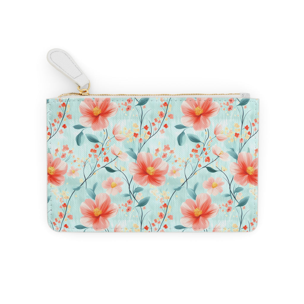 Teal Daisy Mini Vegan Leather Clutch Bag | Cute Cosmetic Pouch, Gift for Her, Wedding Accessory, Travel Organizer, Summer Vibes
