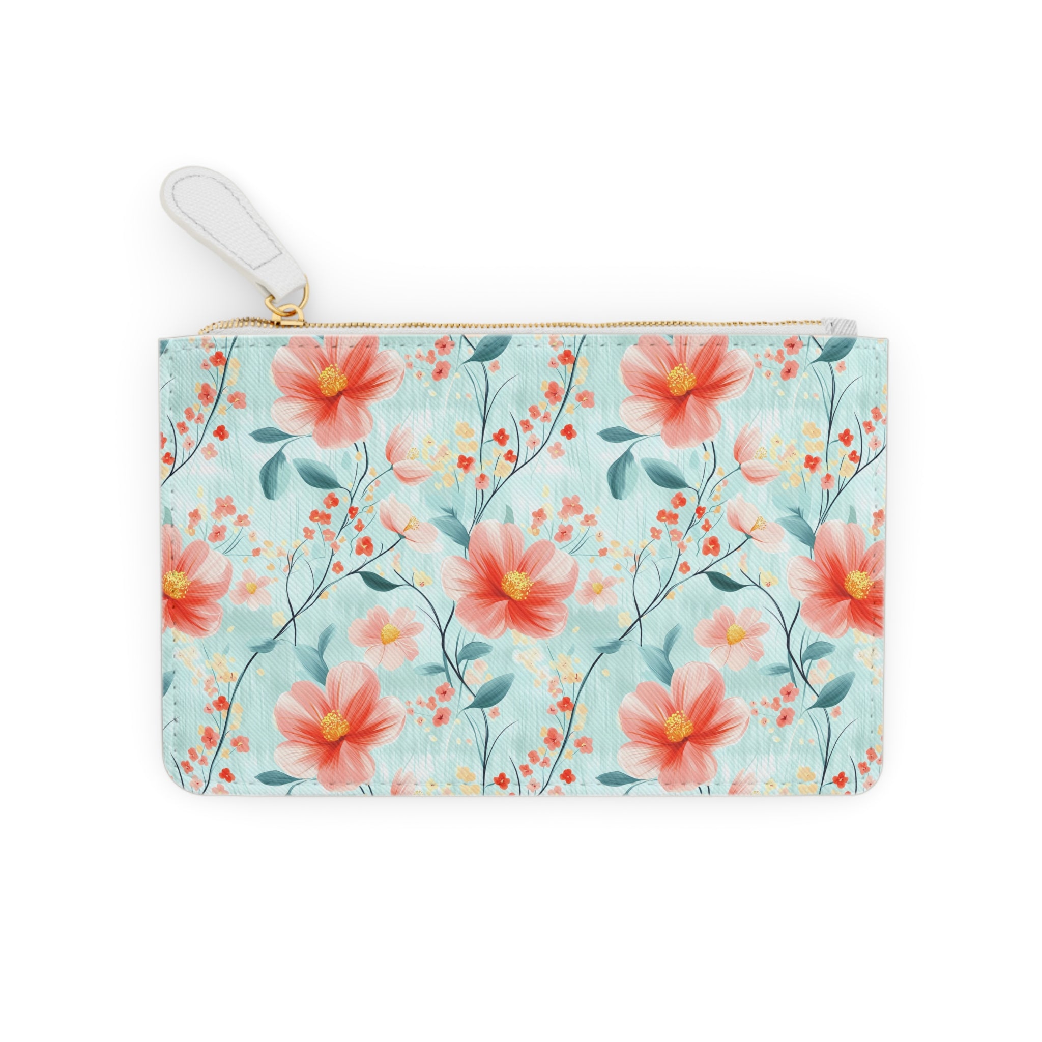 Teal Daisy Mini Vegan Leather Clutch Bag | Cute Cosmetic Pouch, Gift for Her, Wedding Accessory, Travel Organizer, Summer Vibes