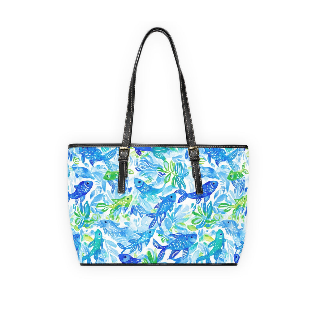 Vibrant Fish- Pattern PU Leather Shoulder Bag, Stylish Tote, Fashion Accessory, Mom Gift, Summer Bag, Beach Ready