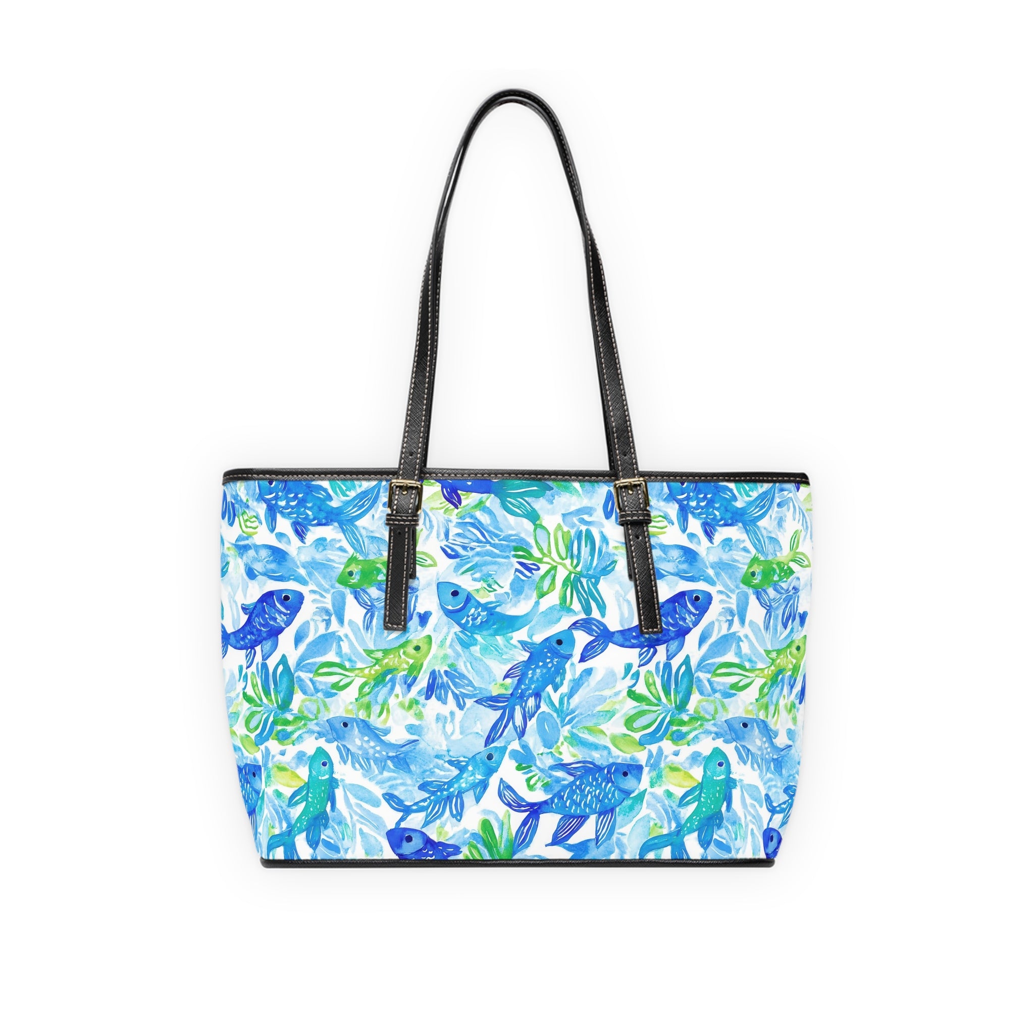 Vibrant Fish- Pattern PU Leather Shoulder Bag, Stylish Tote, Fashion Accessory, Mom Gift, Summer Bag, Beach Ready