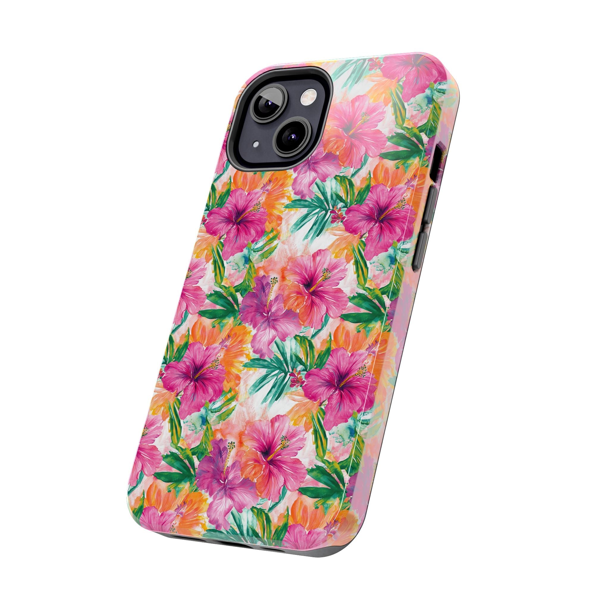 Pink Tropical Floral Phone Case, Tough Waterproof Cover, Summer Vibe Gift, Durable Tech Accessory, Floral Pattern for iPhone, Chic, Stylish