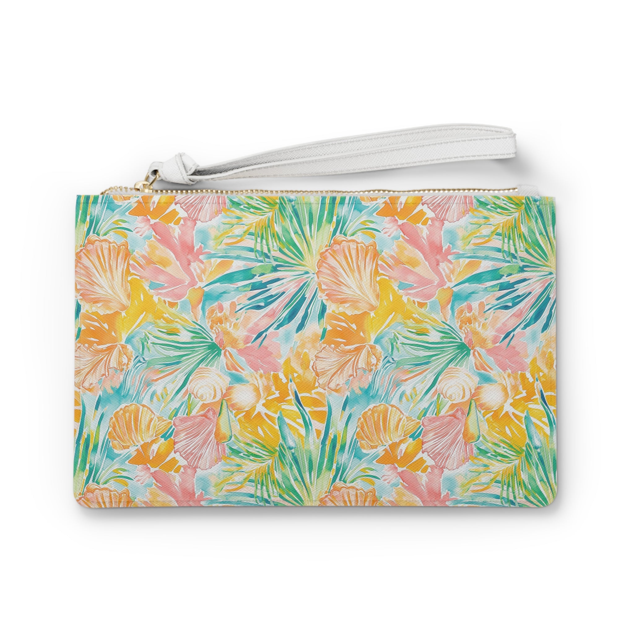 Neon Tropics Vegan Leather Clutch Bag, Vibrant Travel Pouch, Floral Makeup Organizer, Summer Accessories, Gift for Her